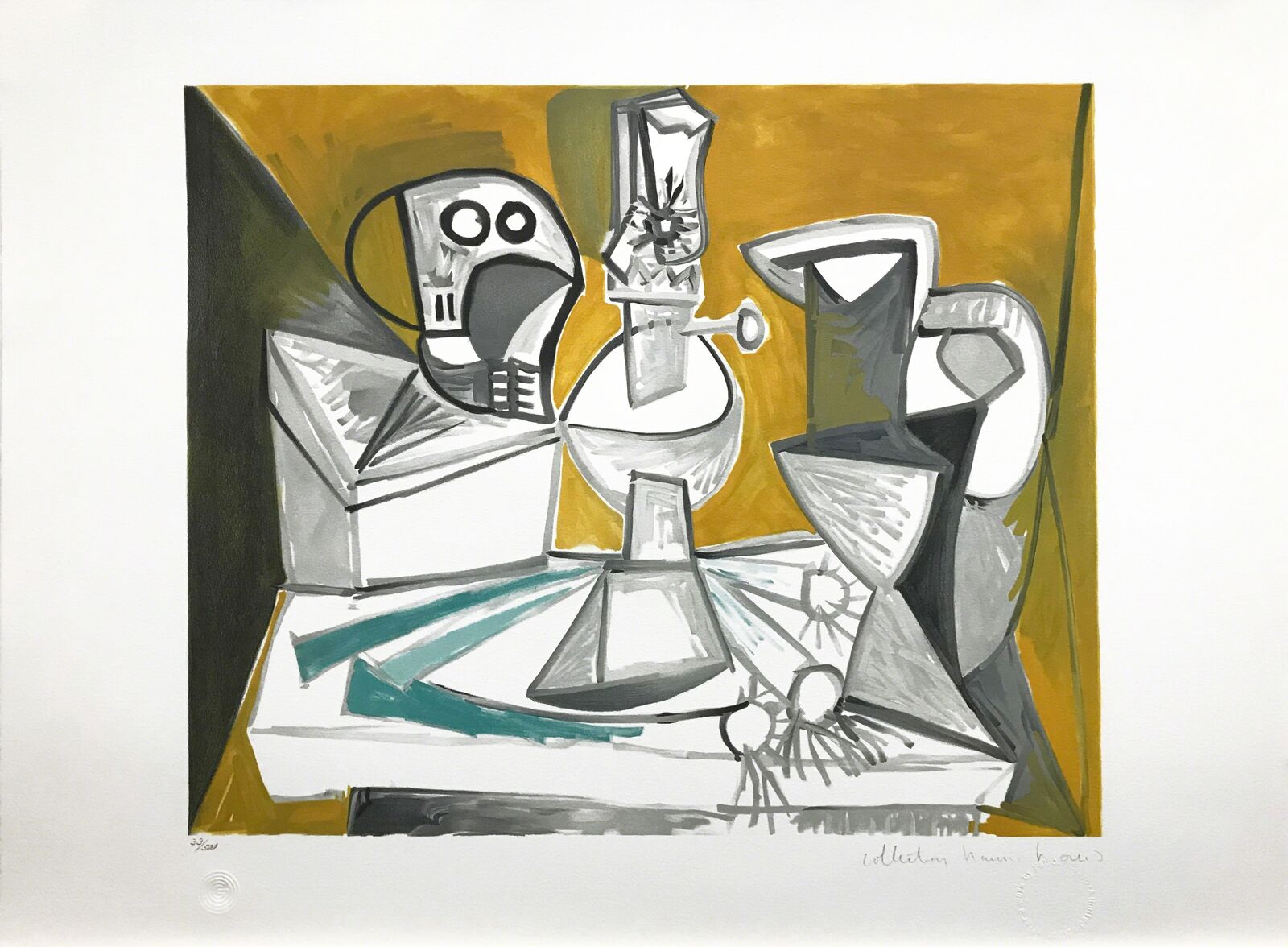 Artwork by Pablo Picasso, TETE DE MORTE, LAMPE CRUCHES ET POIREAUX, Made of Lithograph On Arches Paper 