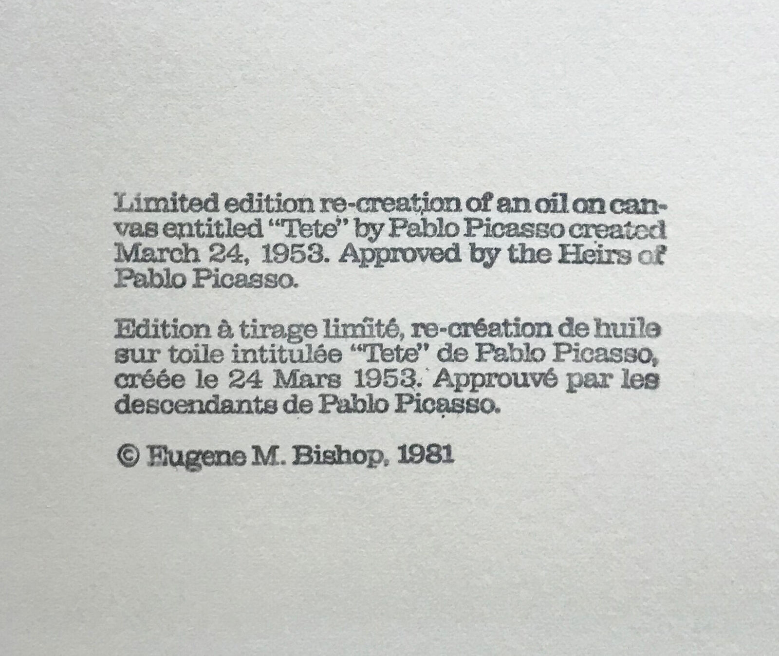 Artwork by Pablo Picasso, TETE, Made of Lithograph On Arches Paper 