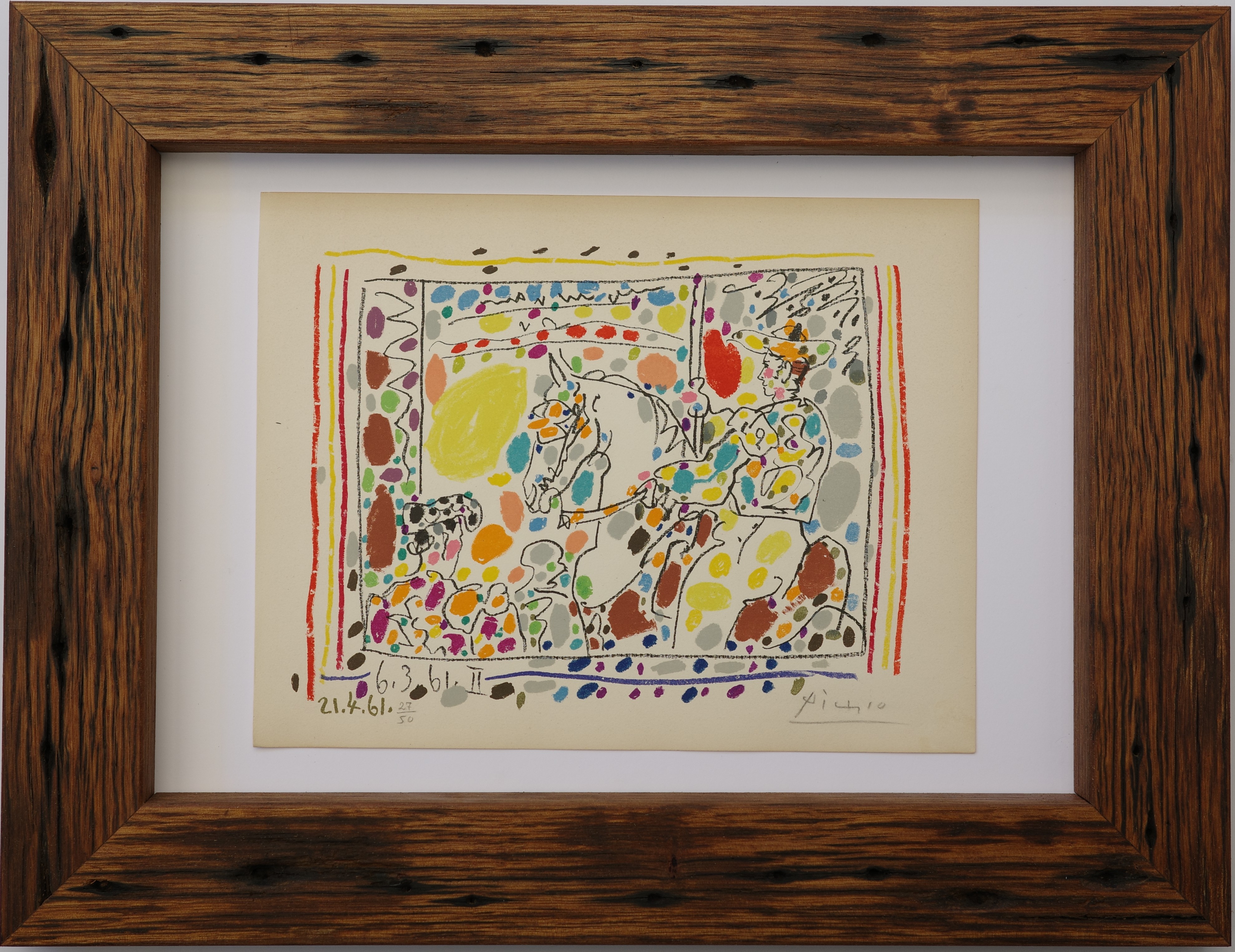A four-panel collage of bullfighting scenes rendered in expressive ink and vibrant color.