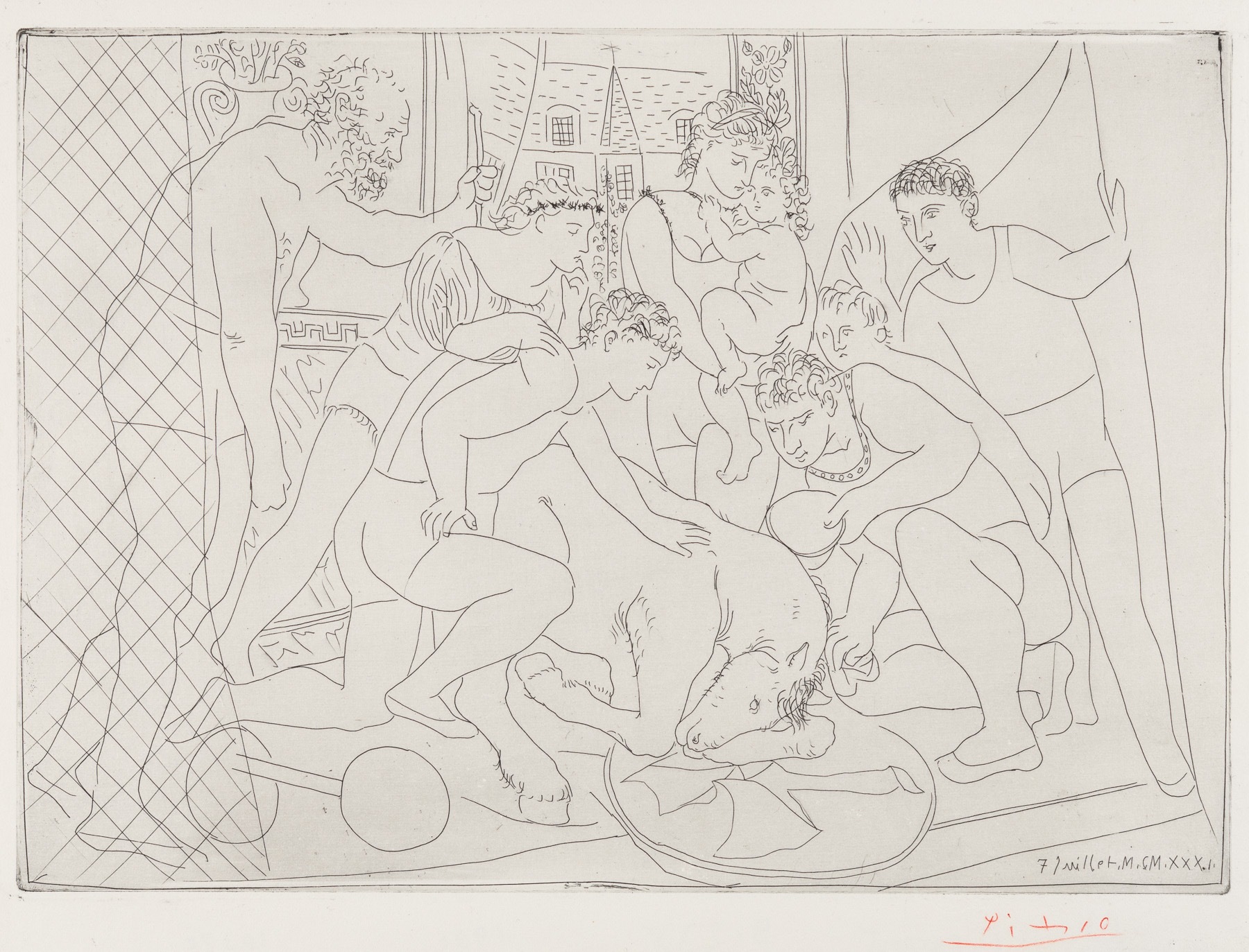 Cheval Mourant Entouré D’une Famille De Saltimbanques by Pablo Picasso, 1931