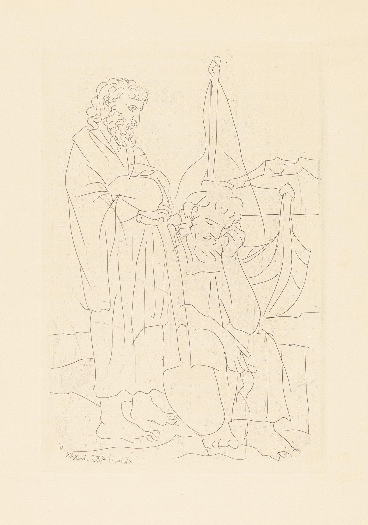 Artwork by Pablo Picasso, Deux Vieux Au Bord De La Mer Avec Une Pelle Et Une Barque, Made of Etching 