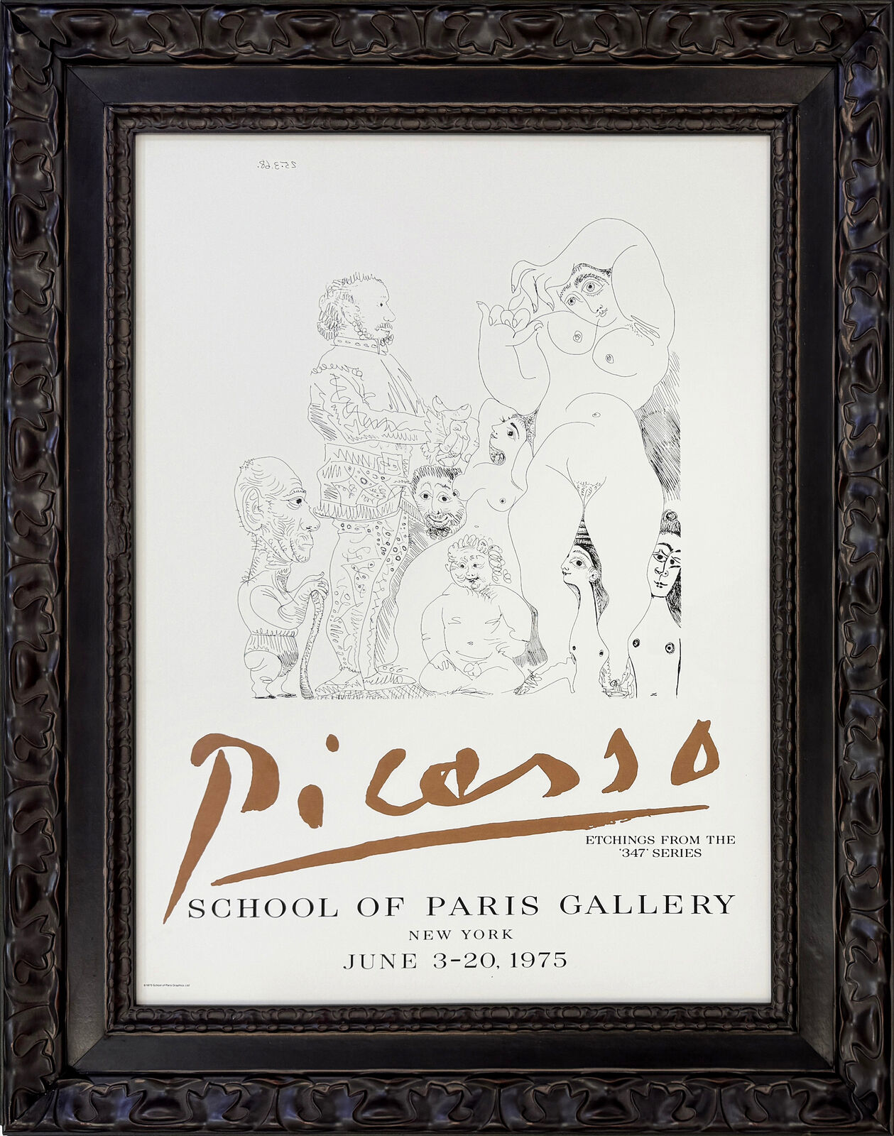 A framed poster of Picasso's school of Paris gallery.