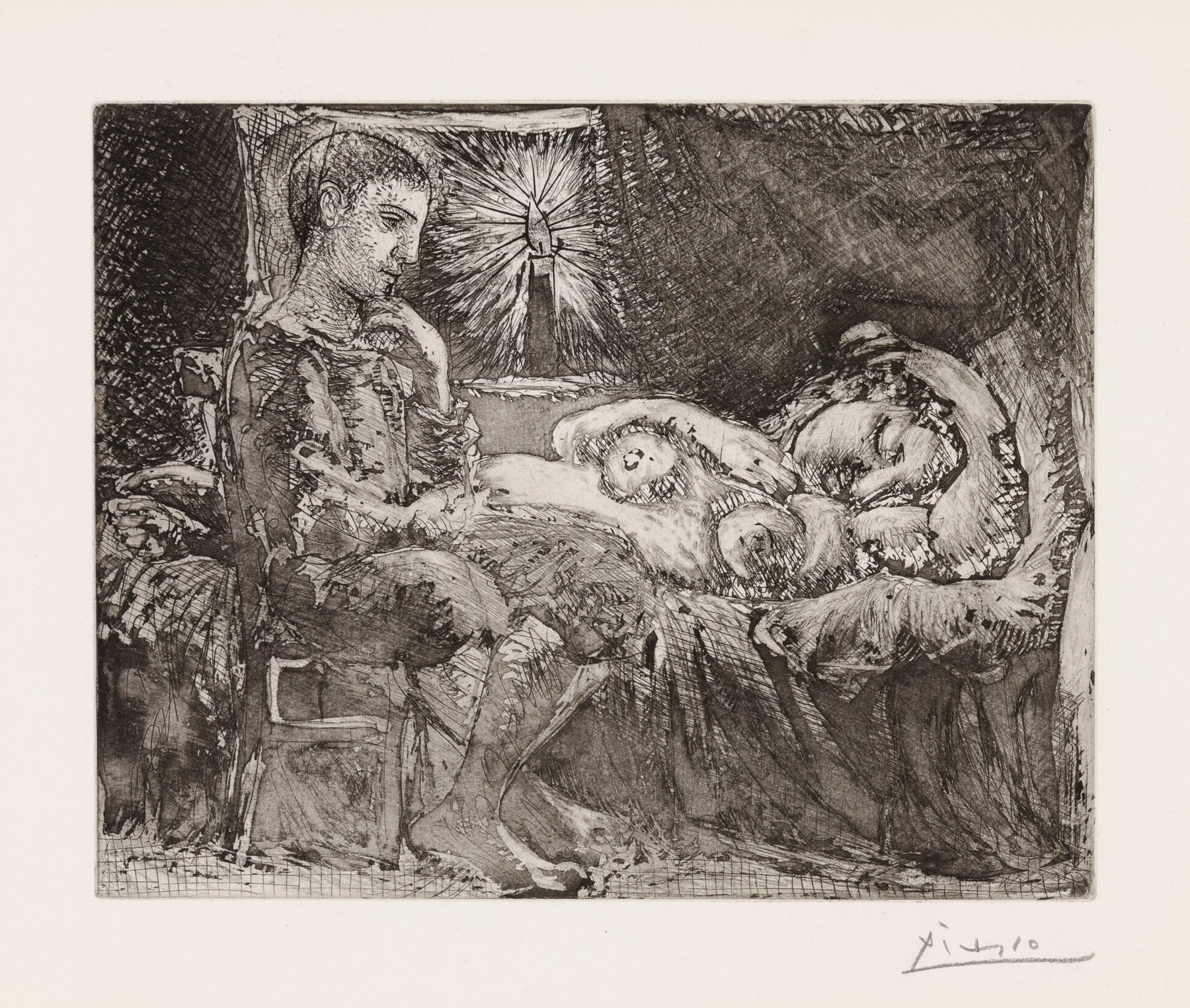 Artwork by Pablo Picasso, Garçon Et Dormeuse À La Chandelle, Made of Etching And Aquatint 