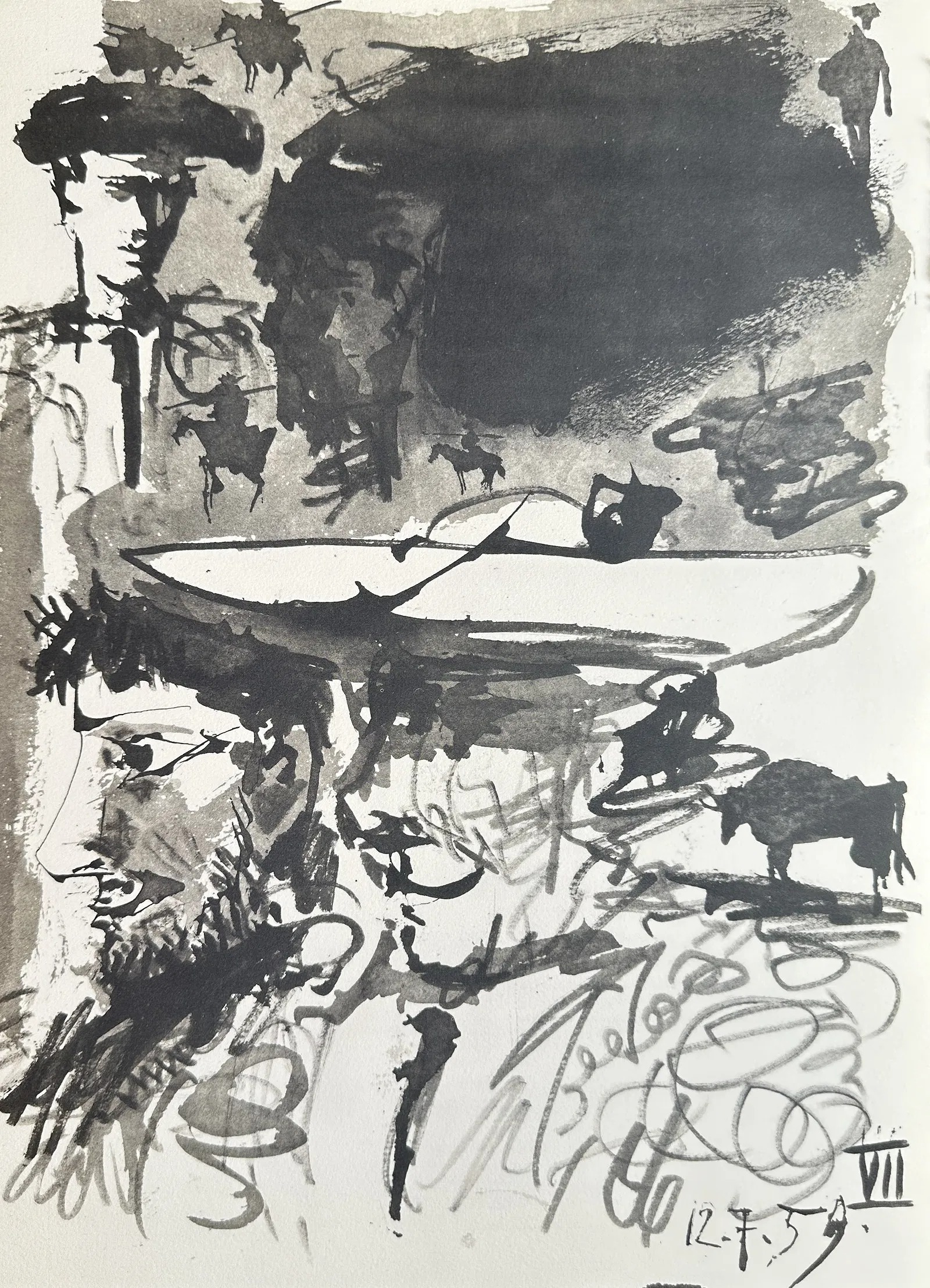 In the Mind of a Bullfighter from Toros y Tor by Pablo Picasso, dated "12.7.59"