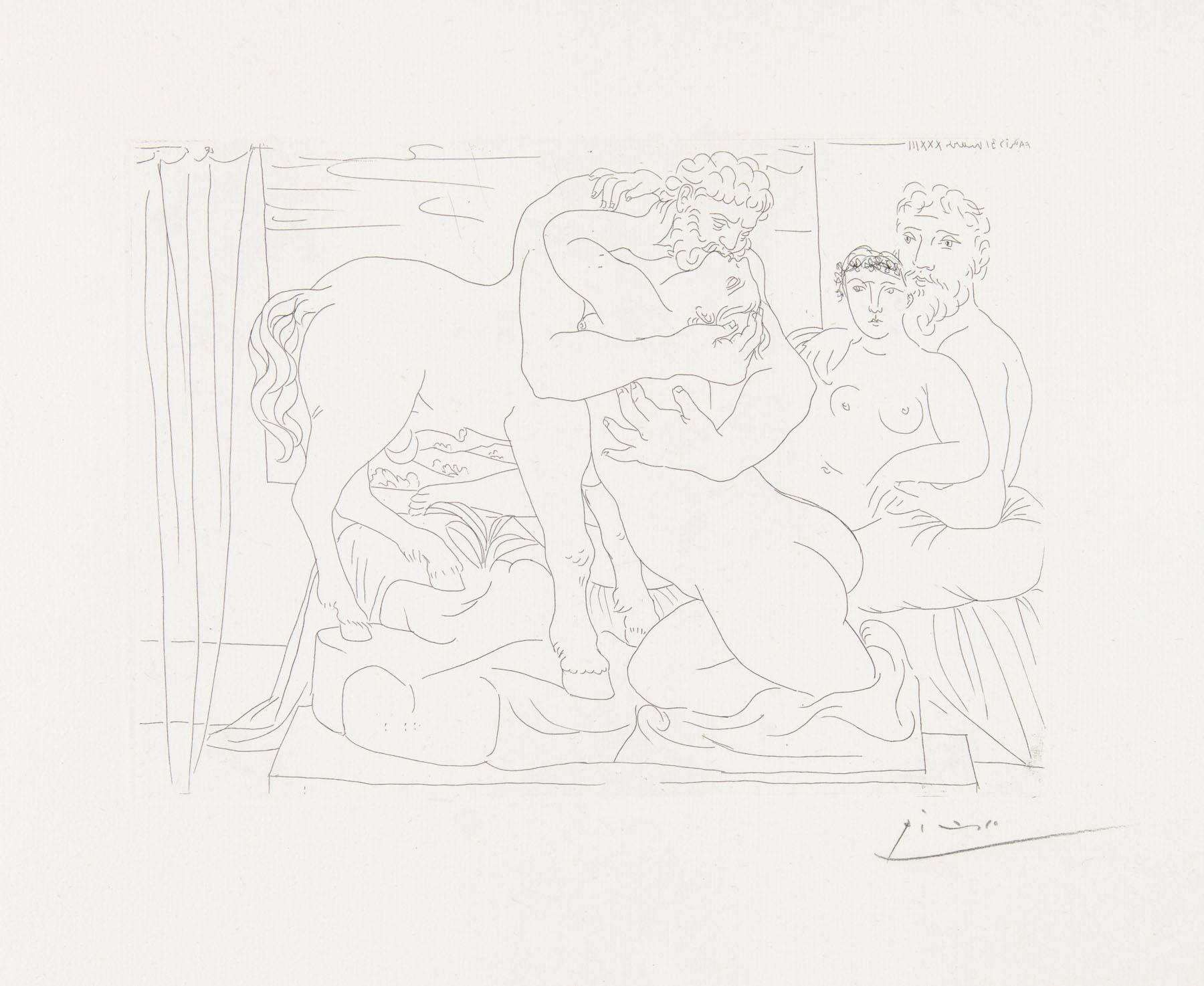 Artwork by Pablo Picasso, Le Repose Du Sculpteur Devant Un Centaure Et Une Femme, Made of etching 