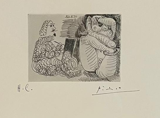Artwork by Pablo Picasso, Modèle acrobatique et dessinateur, Made of Etching on Vélin de Rives 