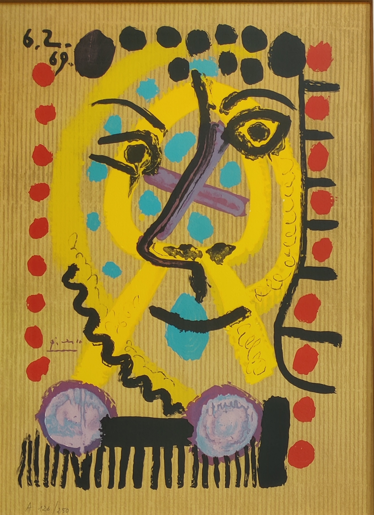 A painting of a yellow face on a yellow background.