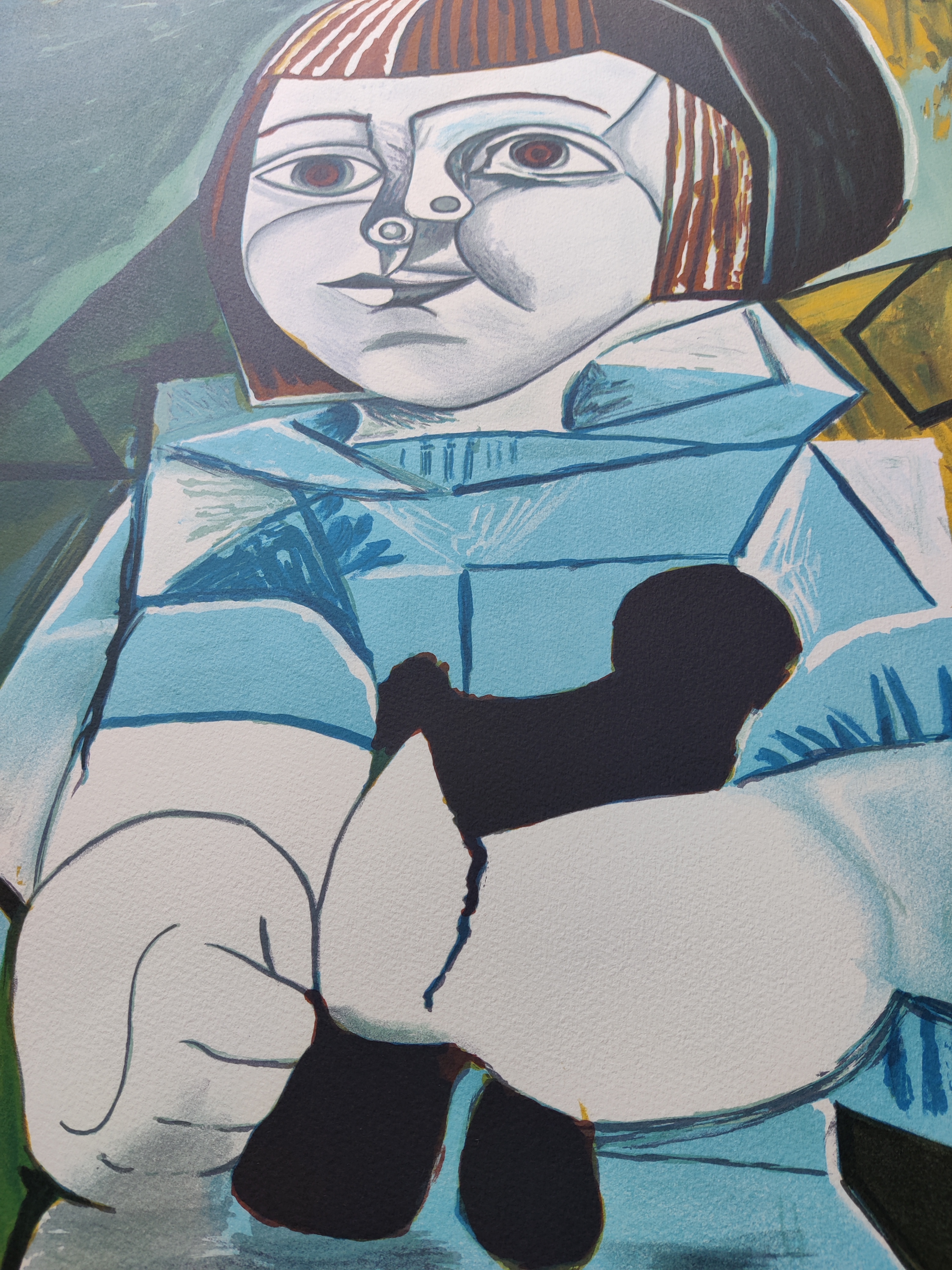 A painting of a woman holding a cat in her arms.