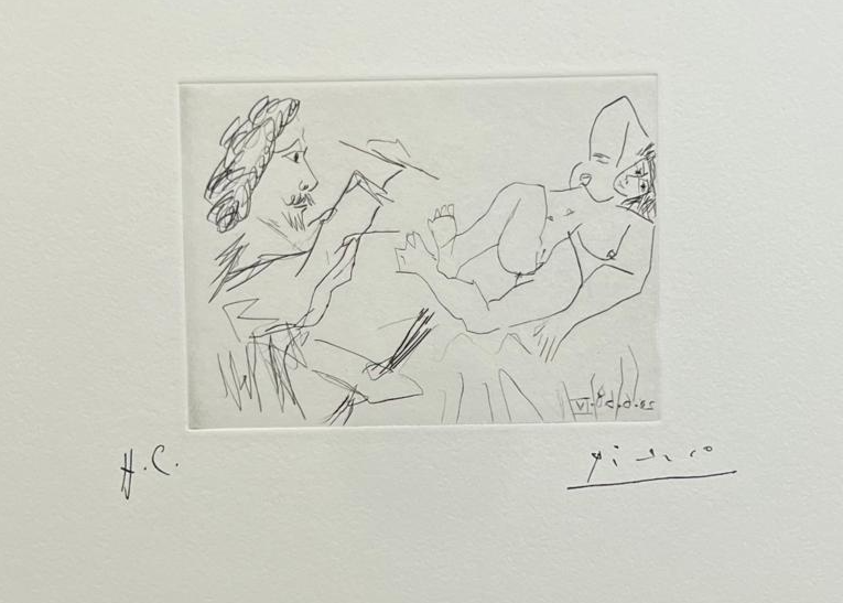 Peintre, et modèle sur un lit by Pablo Picasso, 1968