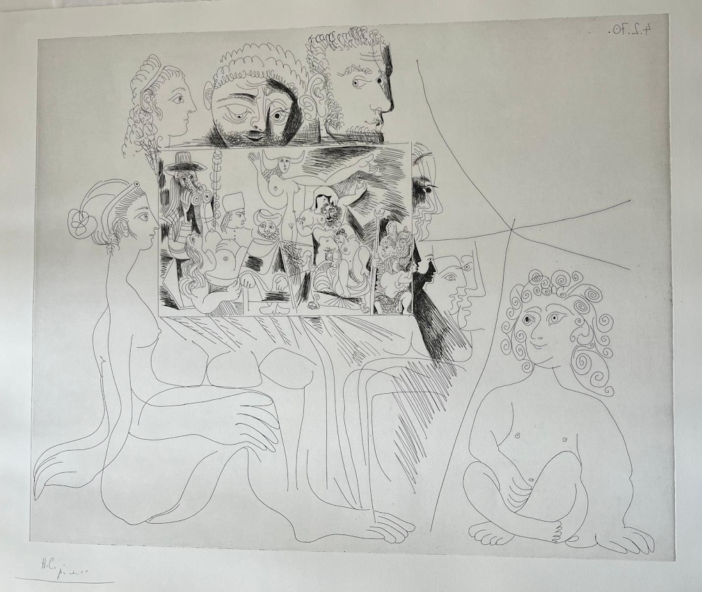 Peinture (autoportrait-Devinette), avec femme, putto et spectateurs by Pablo Picasso, 1970