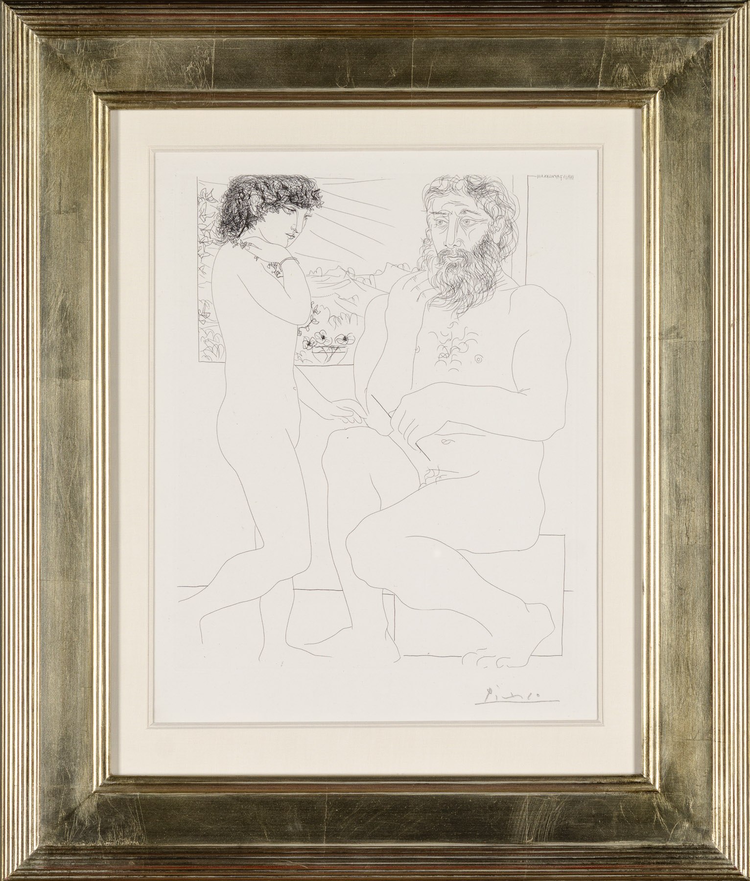 Artwork by Pablo Picasso, Sculpteur Songeant, Modèle Aux Cheveux Noirs Et Bol Avec Trois Anemones, Made of Original Etching 