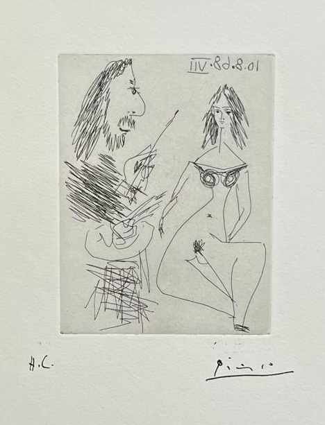 Artwork by Pablo Picasso, Vieux peintre avec une adolescente, Made of Etching on Vélin de Rives 
