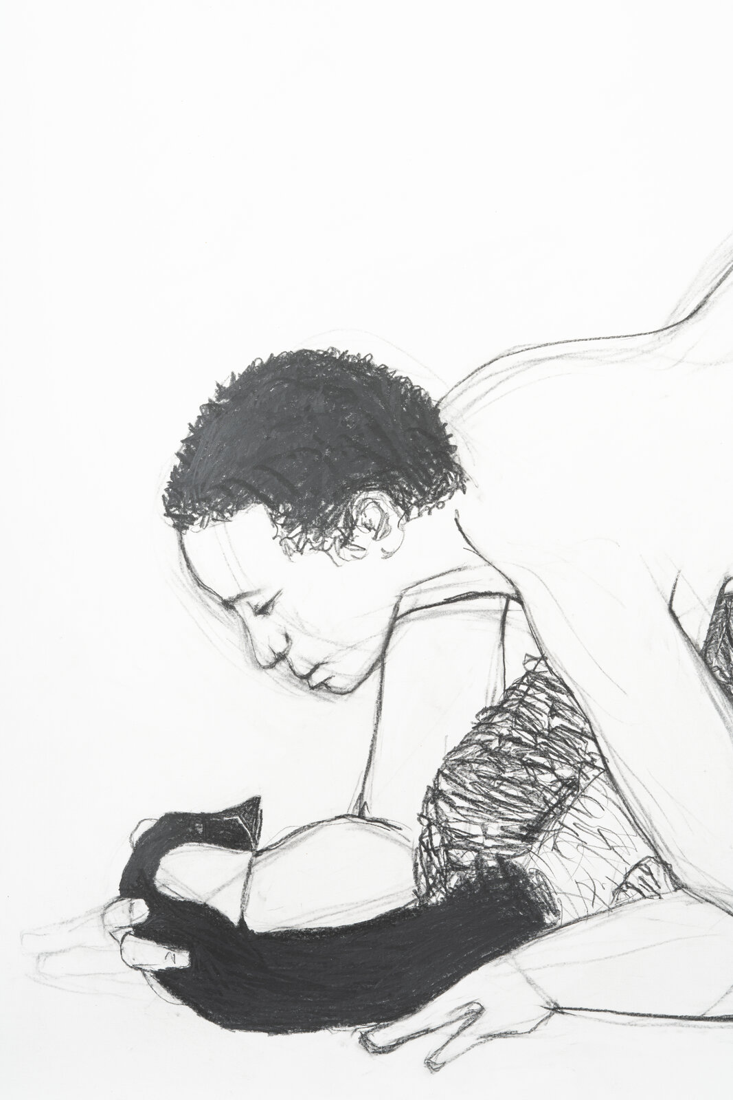 A drawing of a man and a woman laying on the ground.