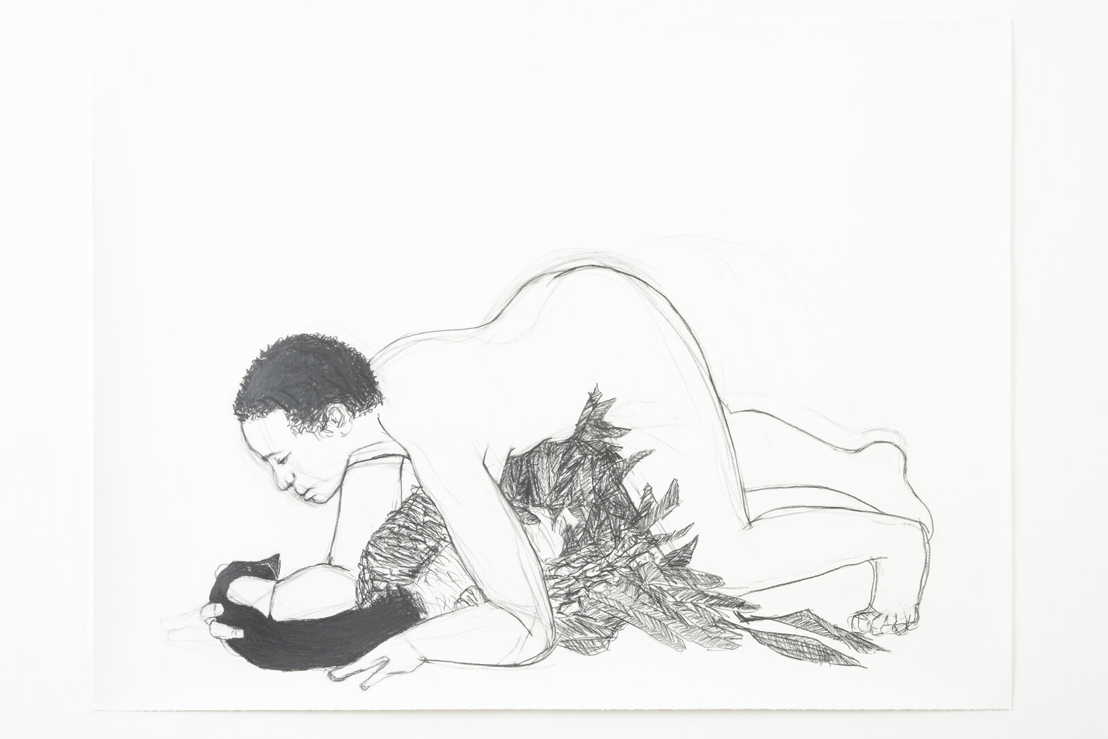 A drawing of a man and a woman laying on the ground.