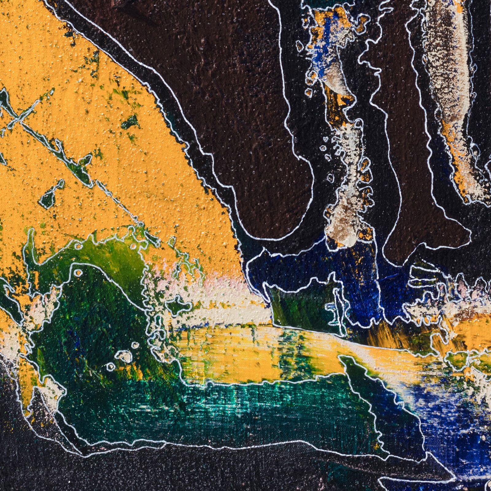 A painting of a man riding a horse on a yellow background.