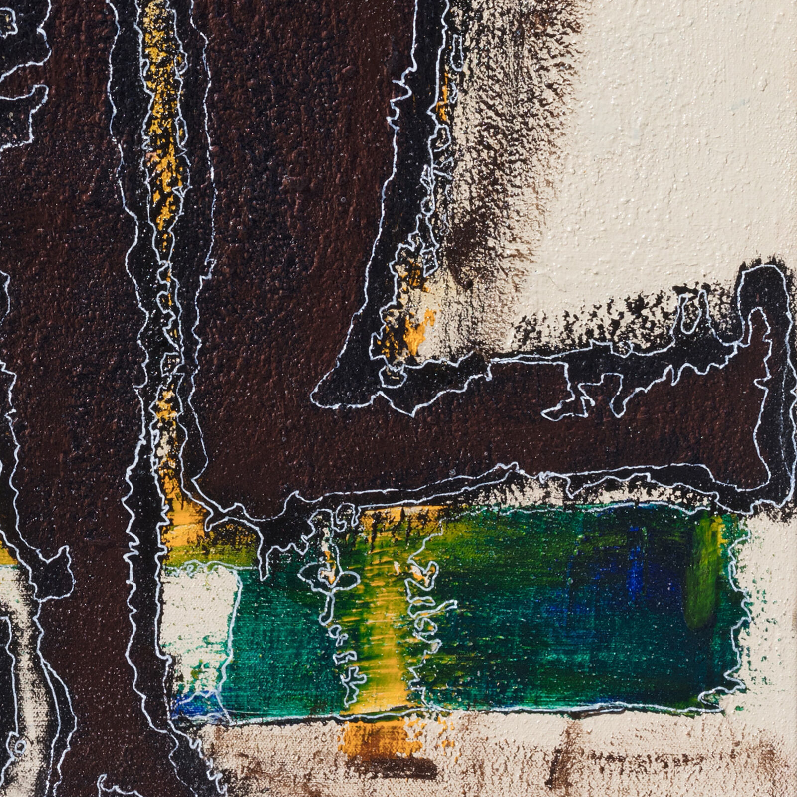 A painting of a man riding a horse on a yellow background.