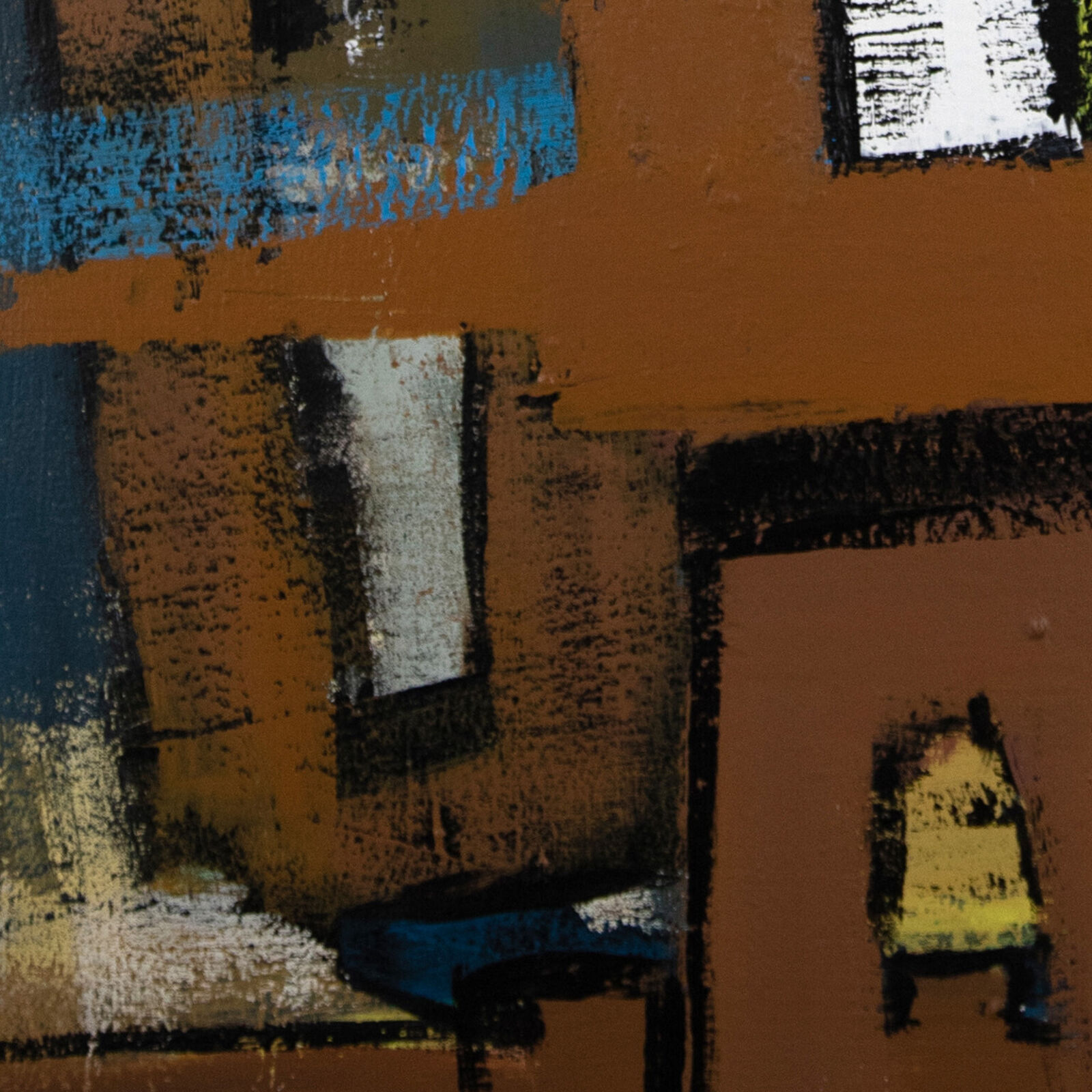 A painting of a man sitting on a chair in front of a building.