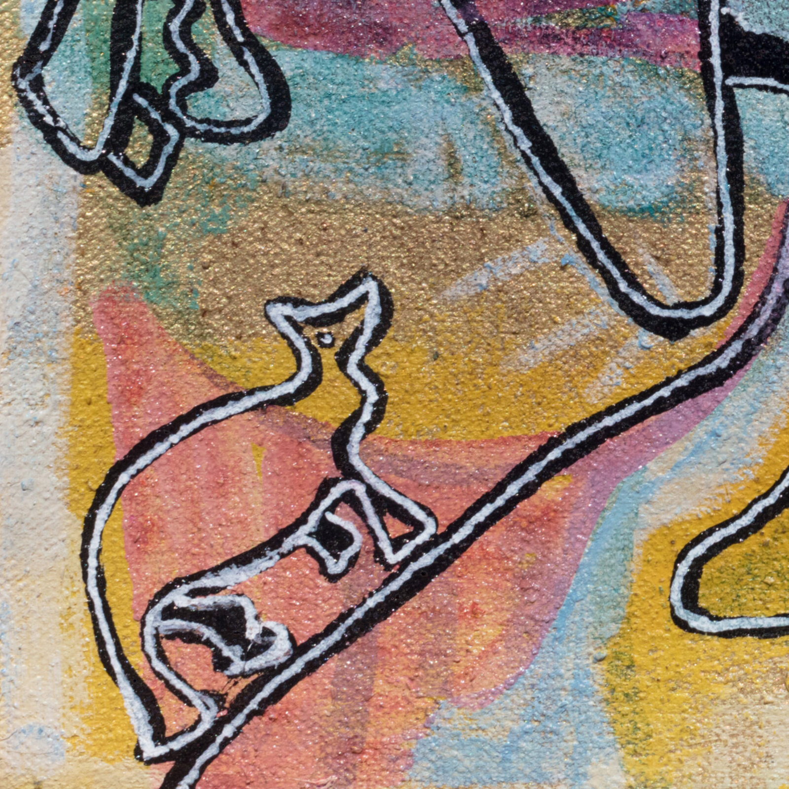 A painting of a horse drawn carriage with a dog and a cat.