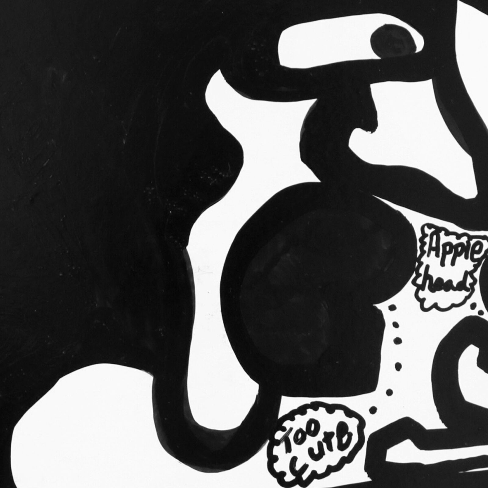 Artwork by Parris Jaru, Apple Head and Germ, Made of Oil Marker and Acrylic on Foam Core 