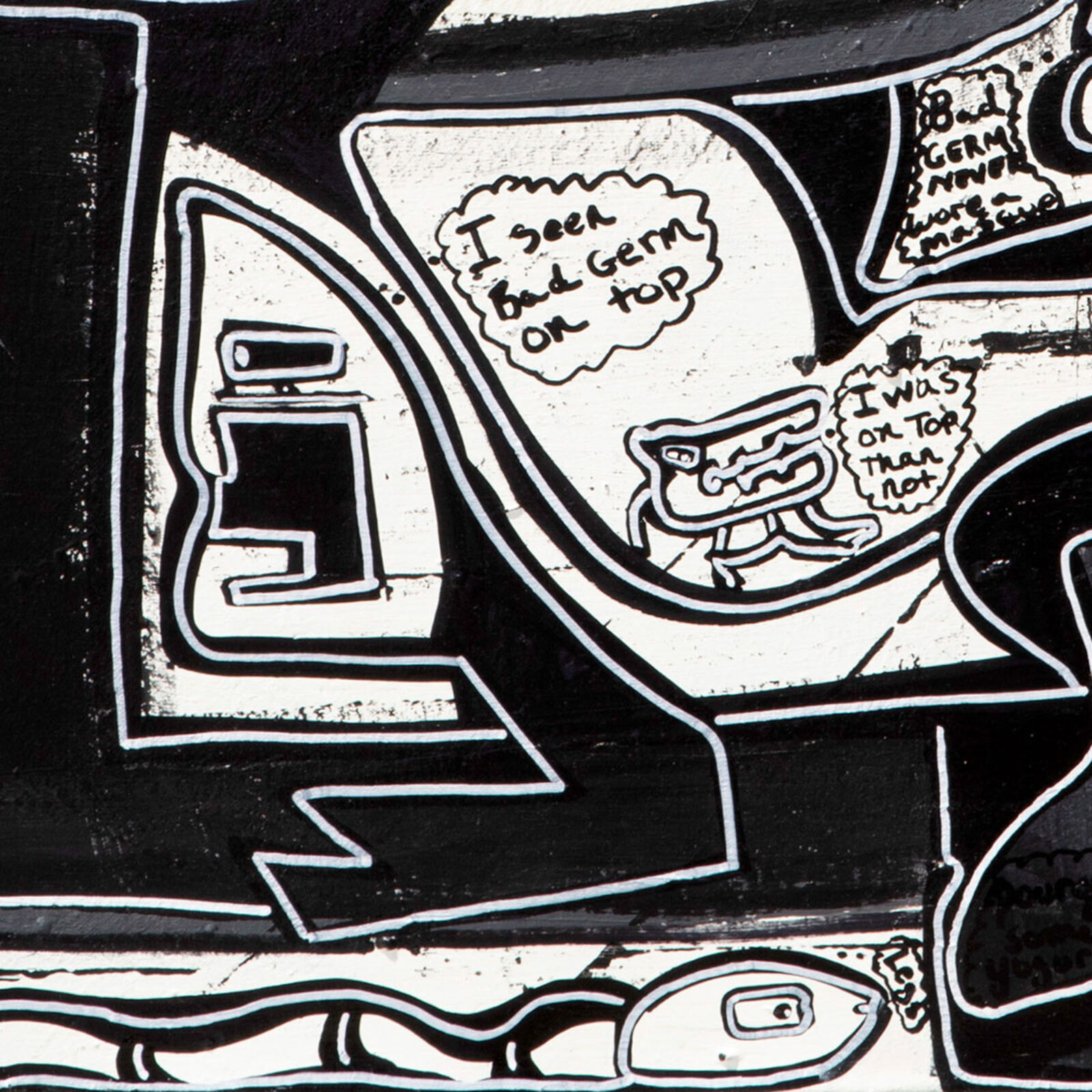 Artwork by Parris Jaru, Germ forgot his masque, Made of Oil Marker and Acrylic on Canvas 