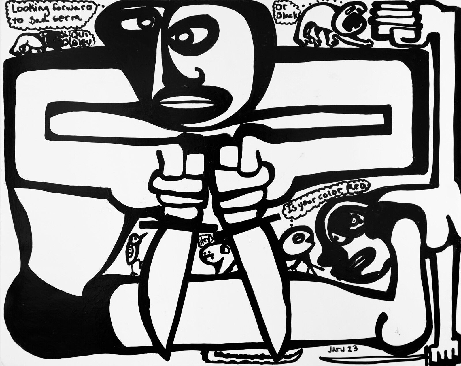 Artwork by Parris Jaru, Germ Meets Skar, Made of Oil Marker and Acrylic on Foam Core 