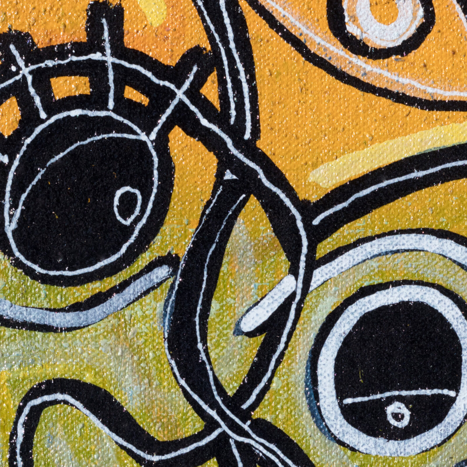A painting of a woman's face on a yellow background.