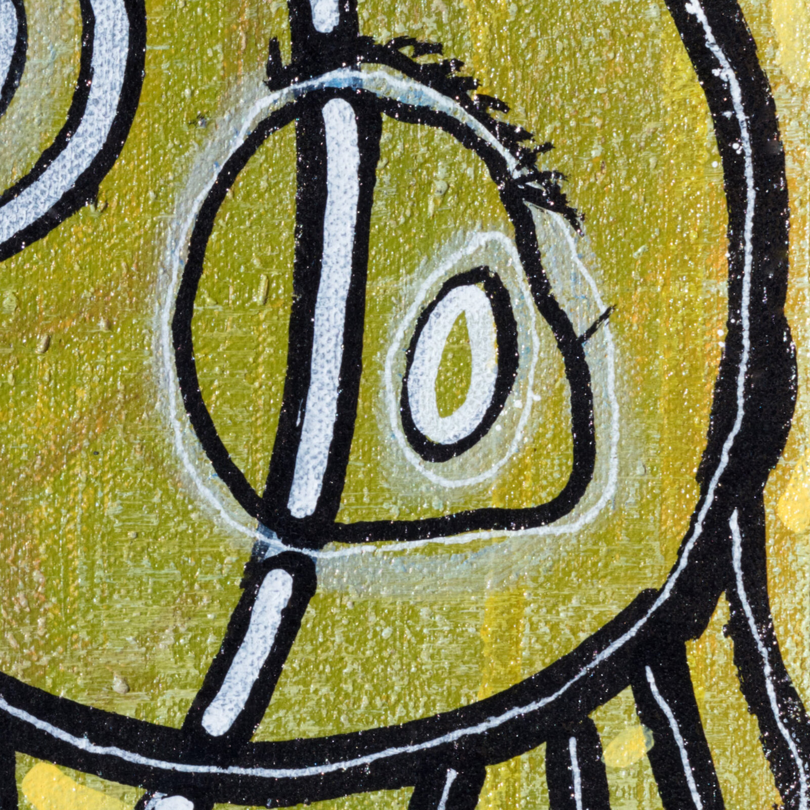 A painting of a woman's face on a yellow background.