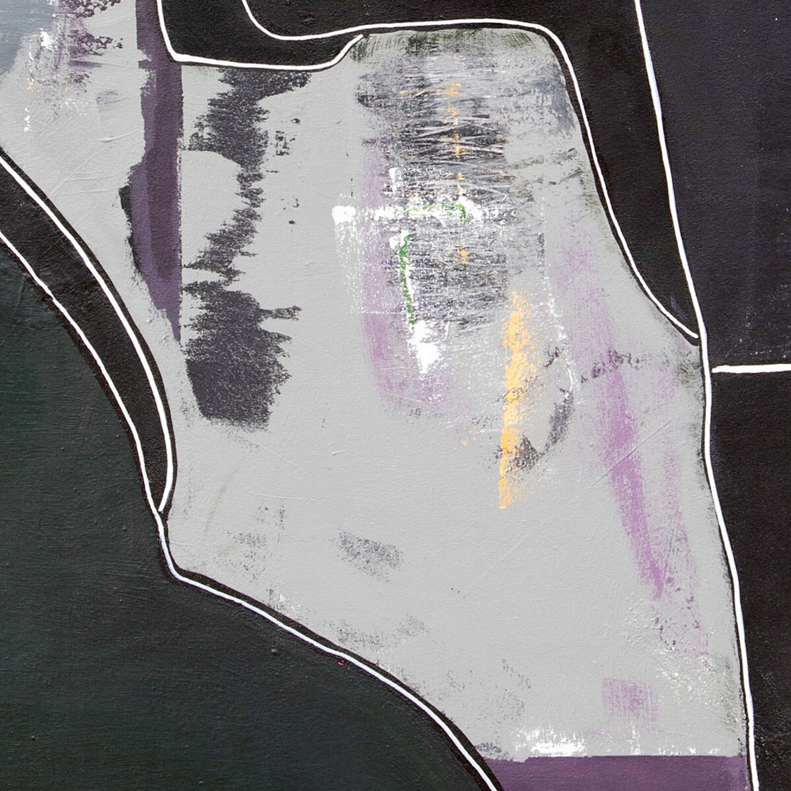 A painting of a woman kneeling down with a green and purple hat.