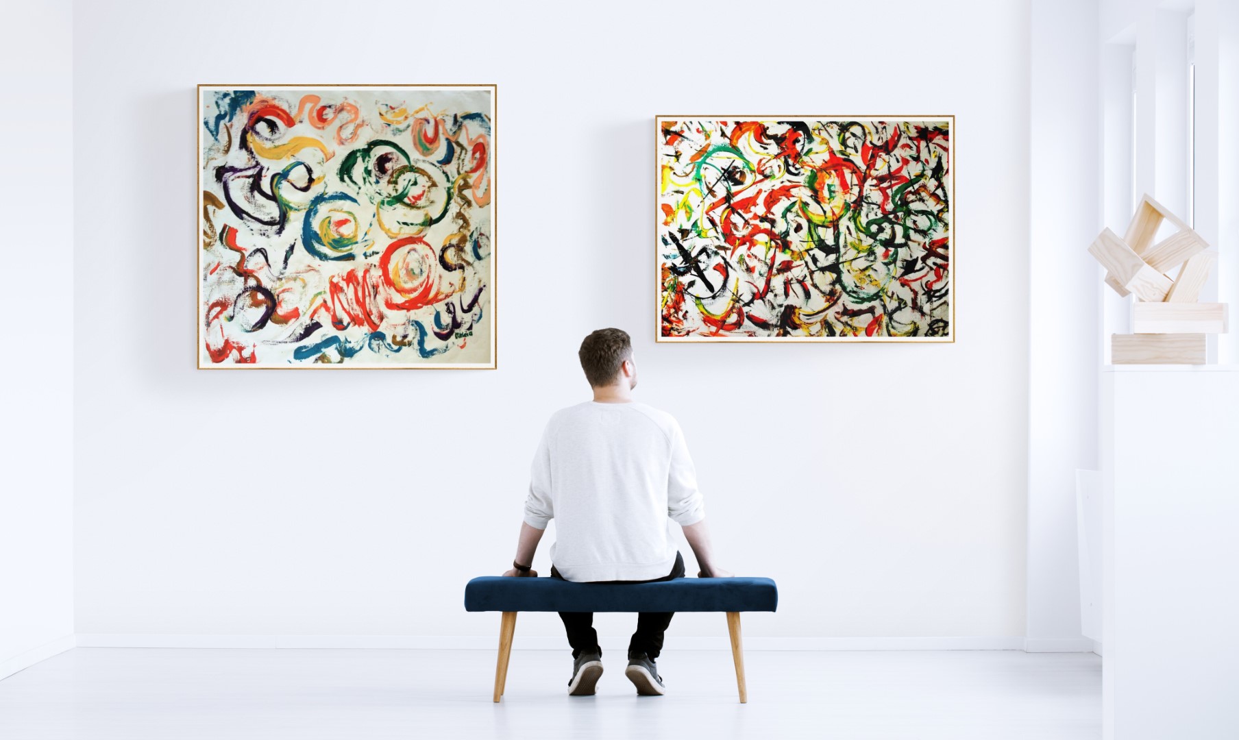 A large abstract painting with lots of different colors.