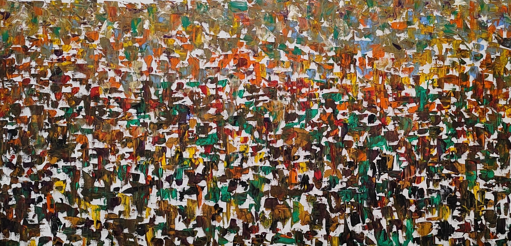 A large painting of a large group of people in a field.