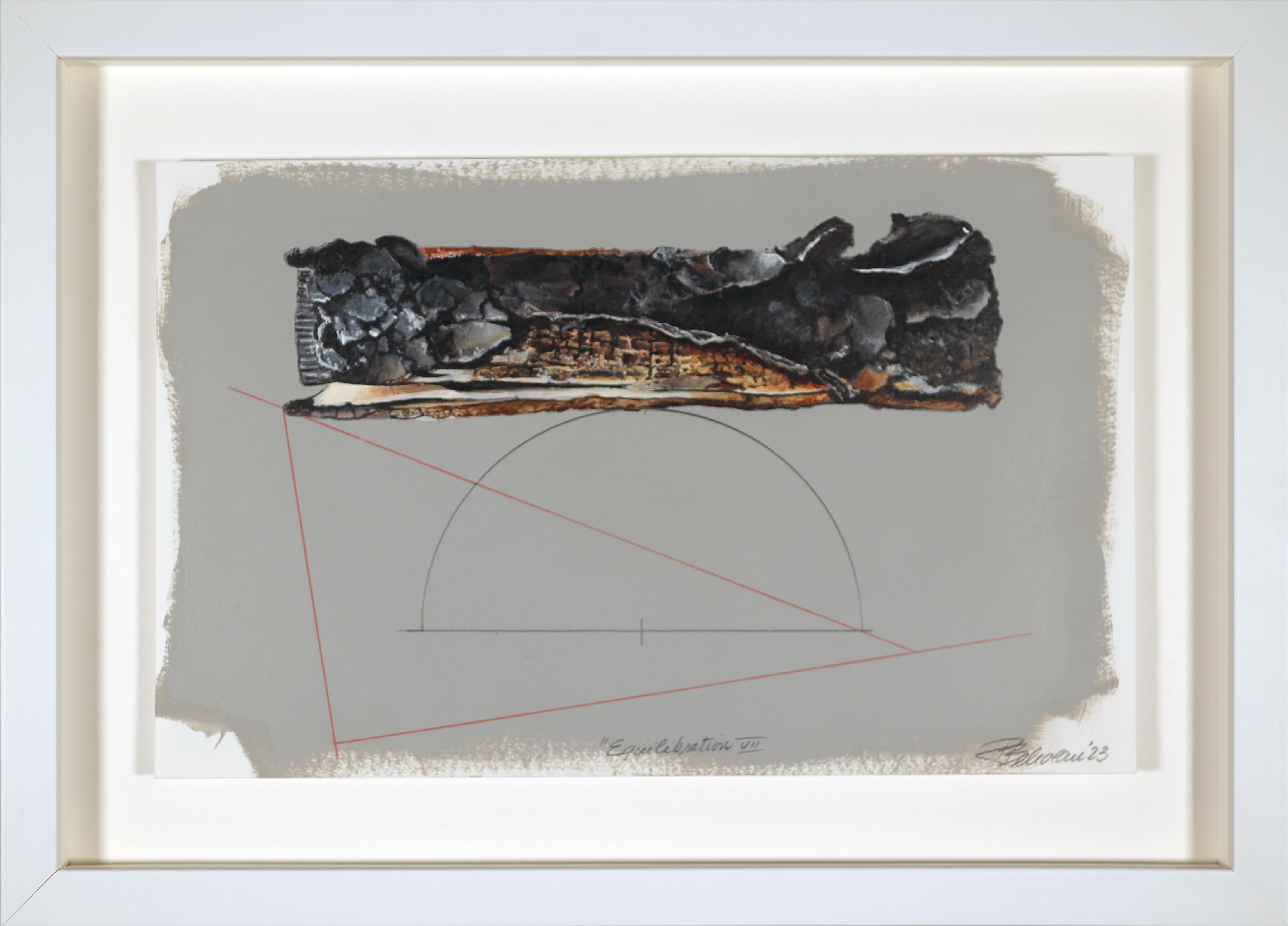 A drawing of a piece of wood with a red line on it.