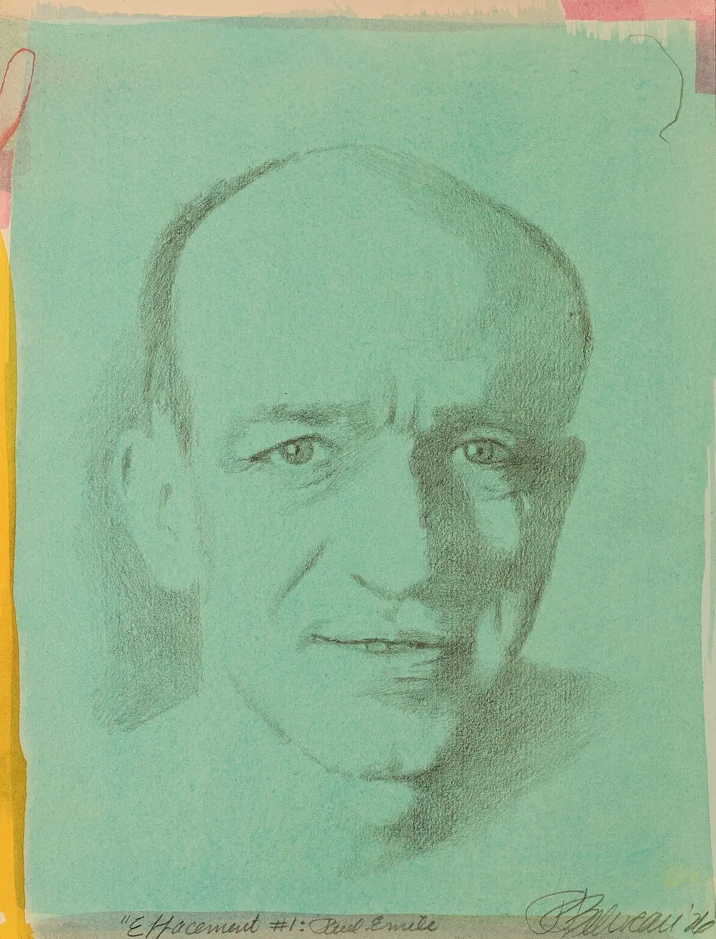 A drawing of a man's face on a piece of paper.