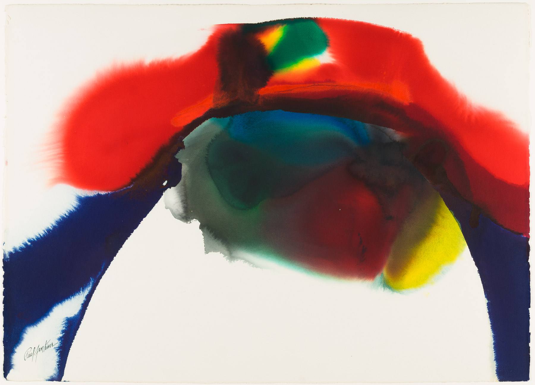 A painting of a red, blue, green, yellow, and red abstract painting.