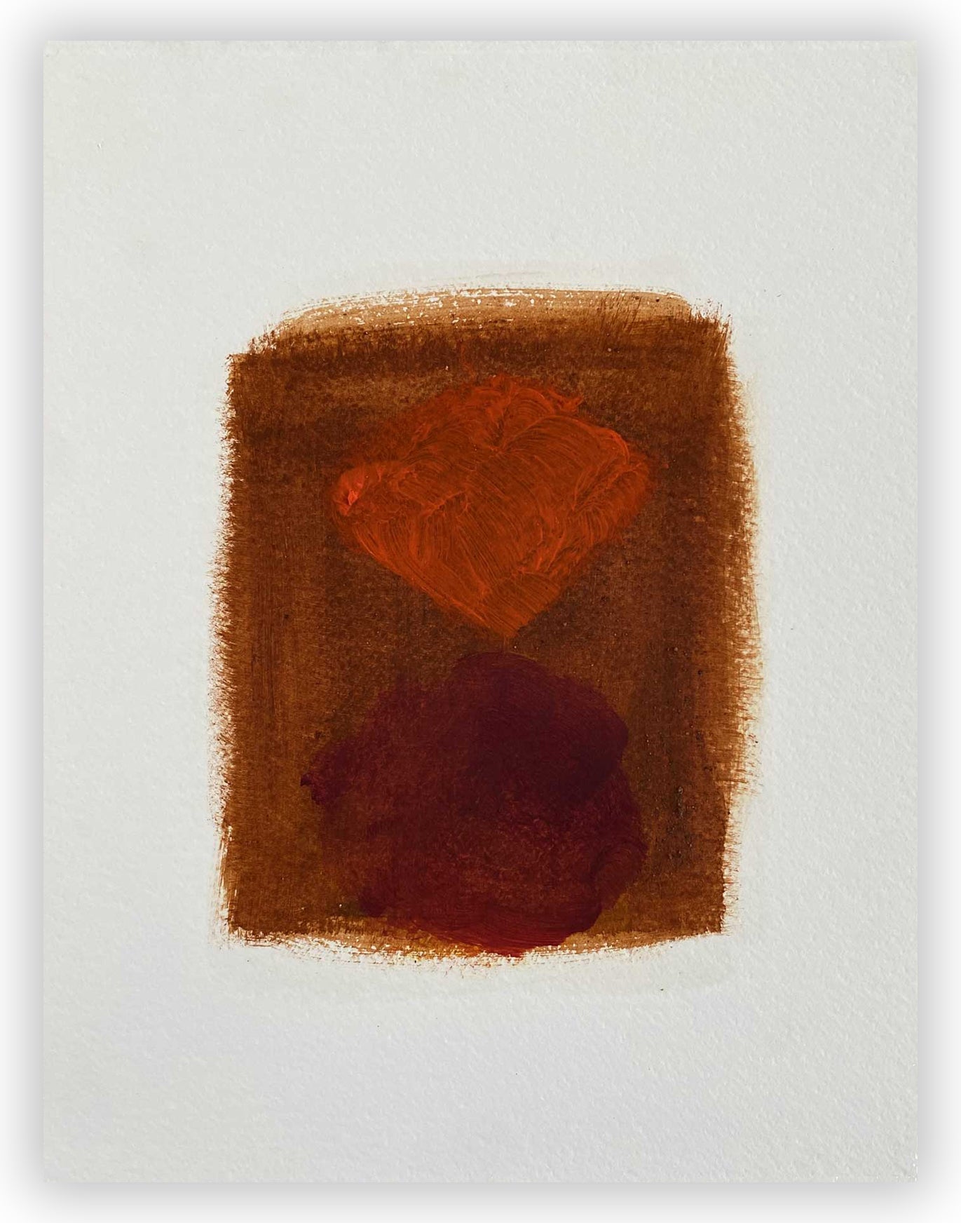 A painting of a red heart on a brown background.