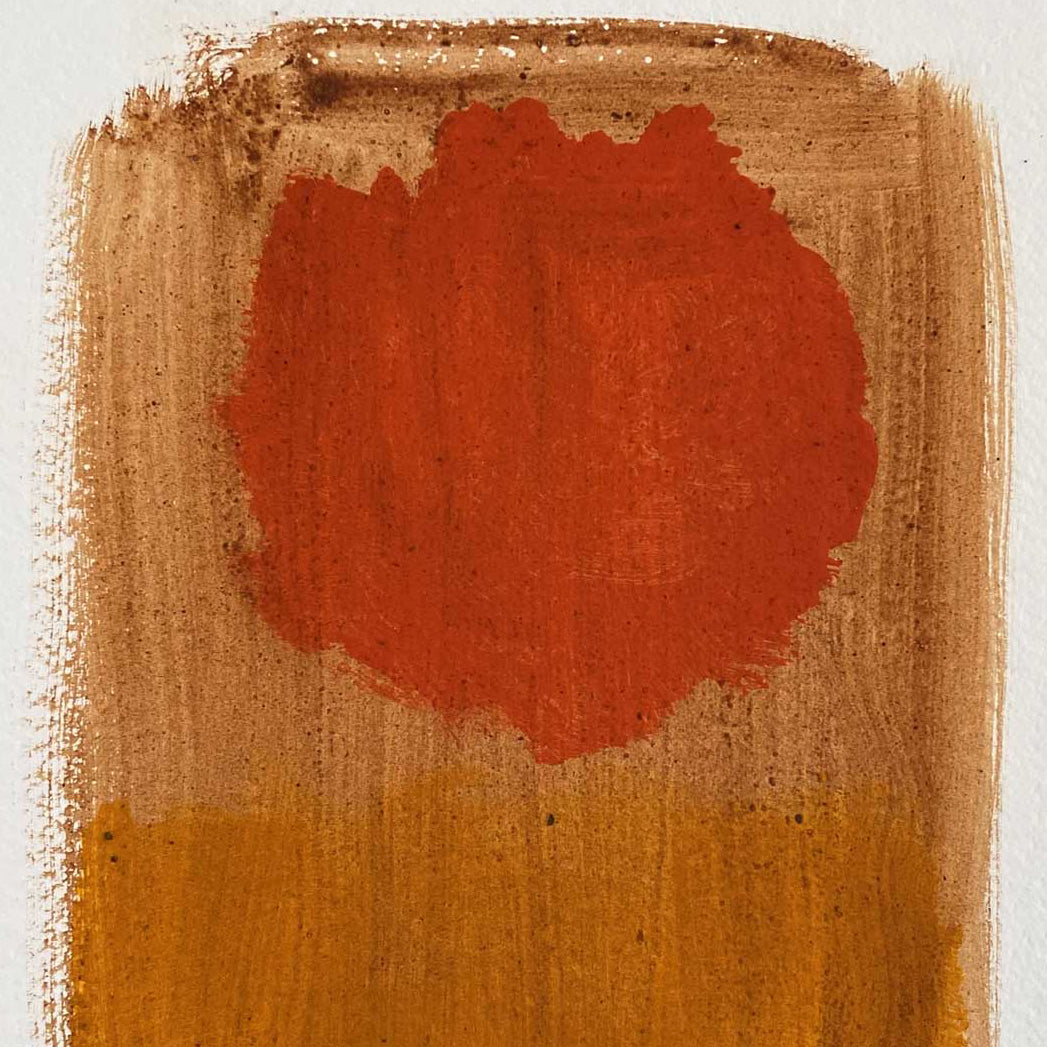 A painting with a red circle on a white background.