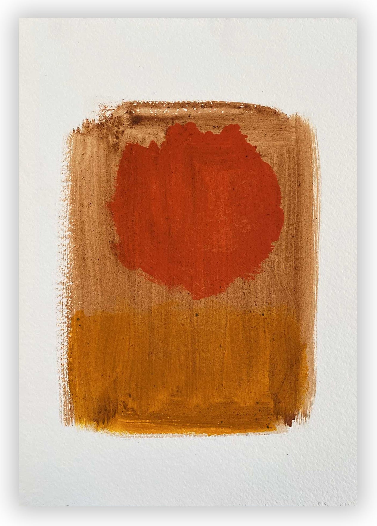 A painting with a red circle on a white background.