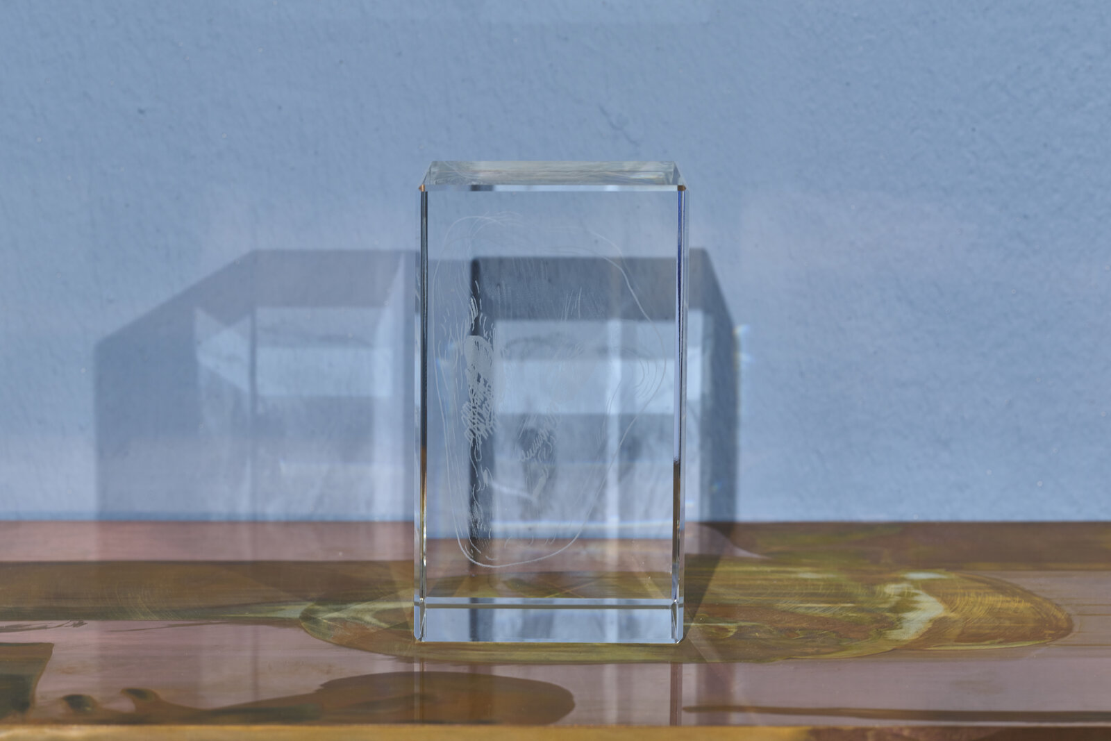 Artwork by Paul Maheke, Redreaming the Dream I, Made of Oxidised copper, 3D laser etched drawing in acrylic glass 