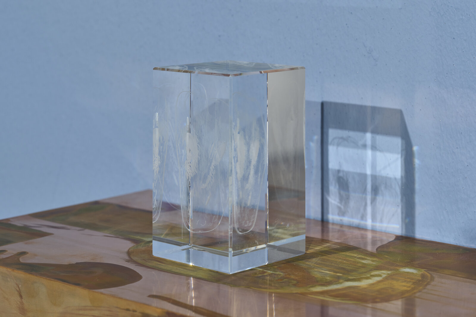 Artwork by Paul Maheke, Redreaming the Dream I, Made of Oxidised copper, 3D laser etched drawing in acrylic glass 