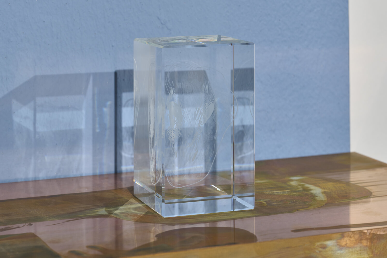 Artwork by Paul Maheke, Redreaming the Dream I, Made of Oxidised copper, 3D laser etched drawing in acrylic glass 