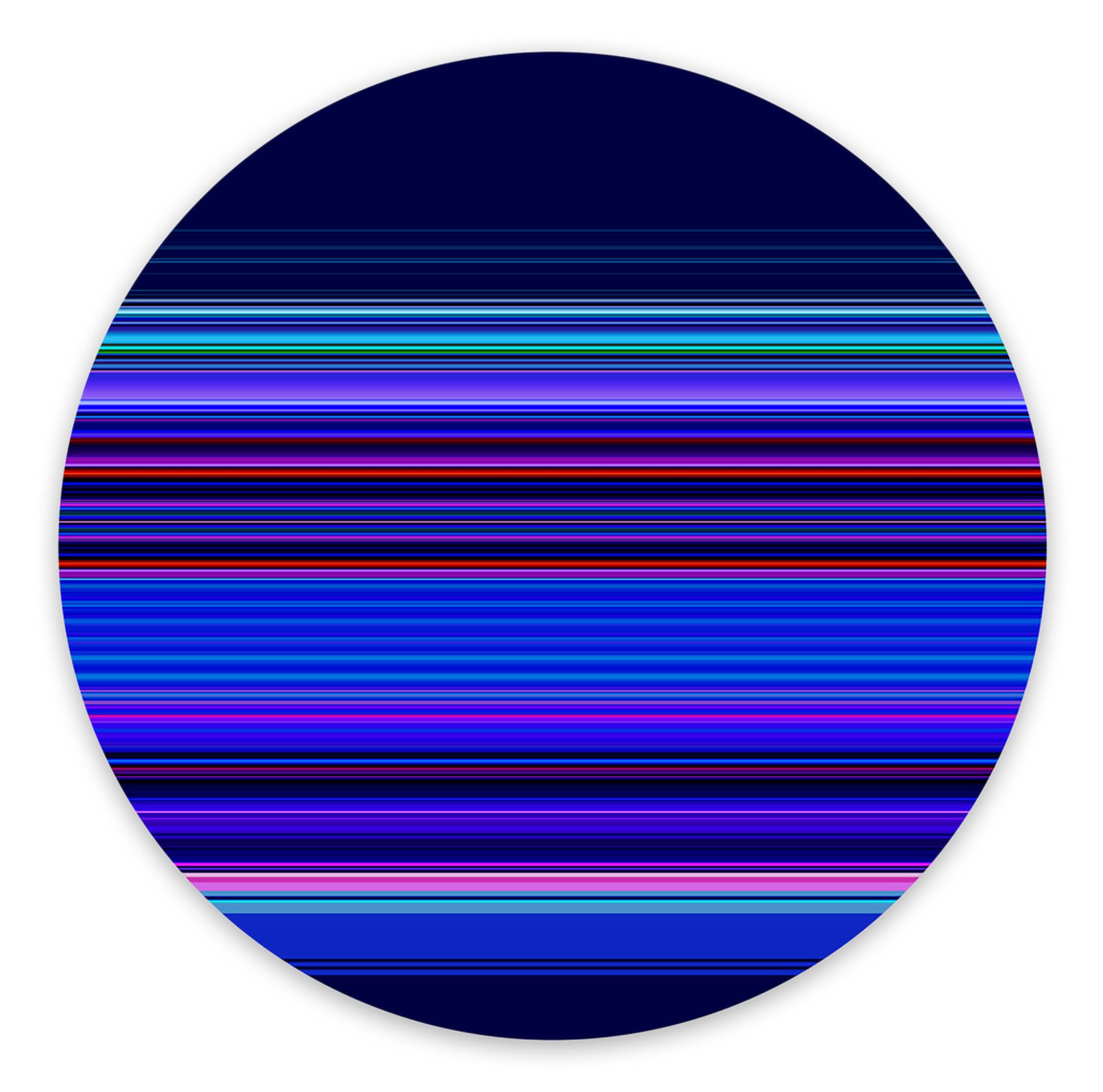 A circle with a blue and purple striped pattern on it.
