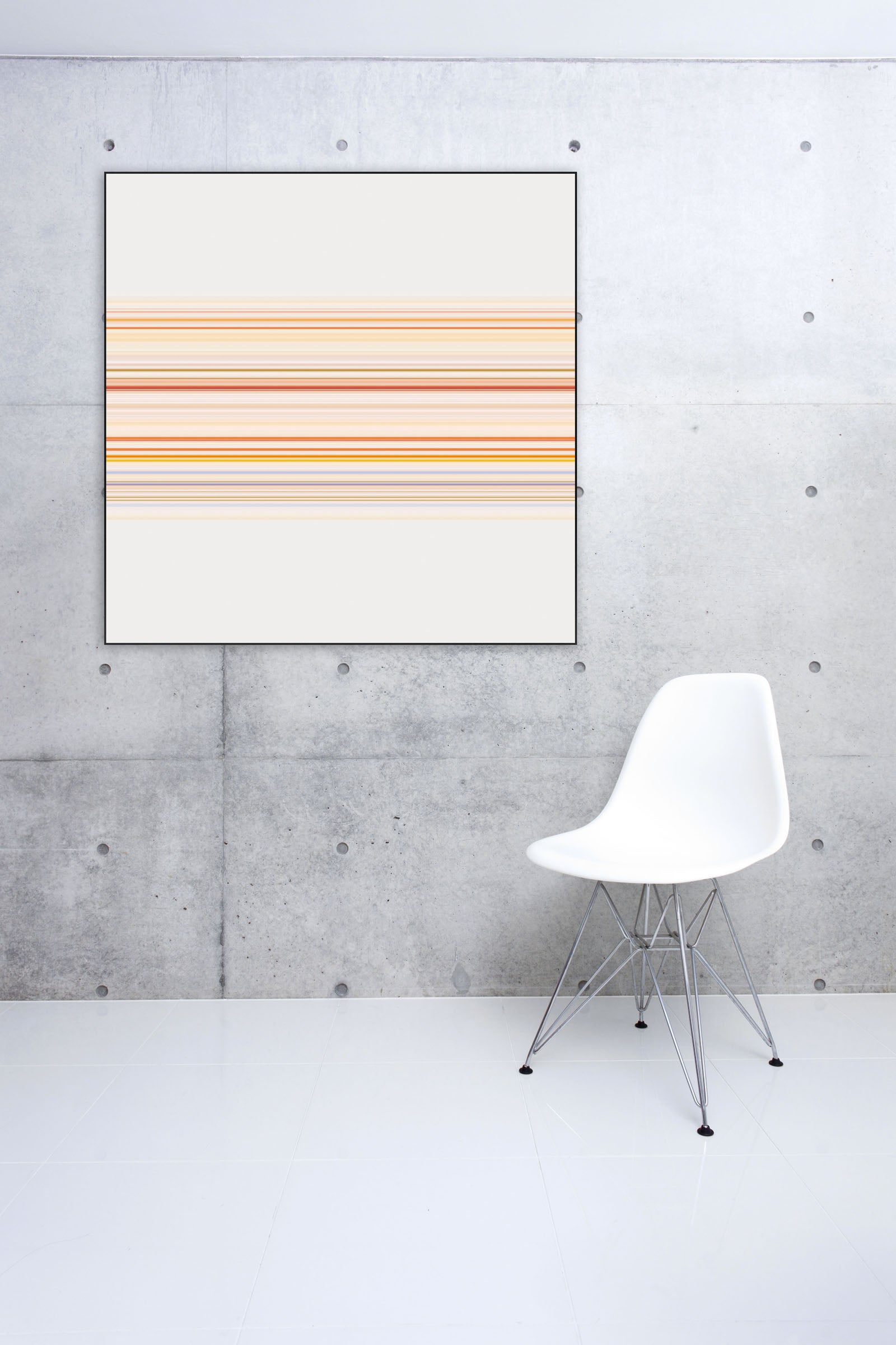 a painting with orange and yellow stripes on a white background