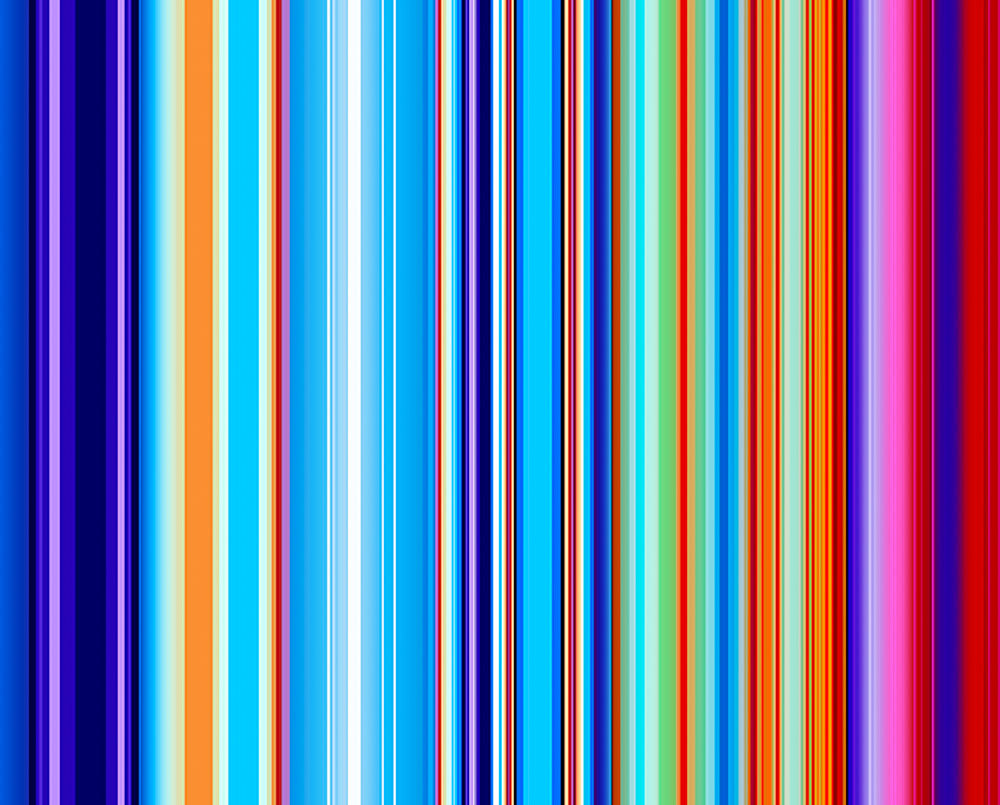 A blue and red striped background with a white border.