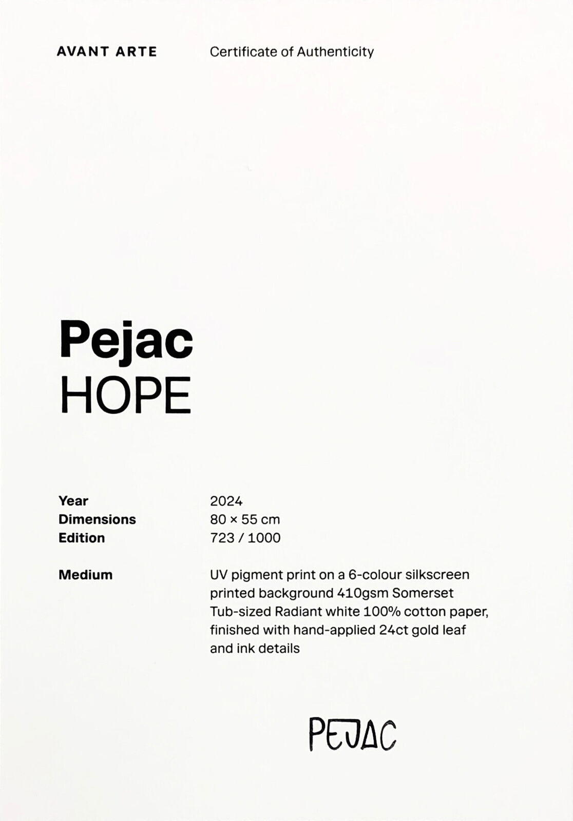 Artwork by Pedro Friedeberg, Hope (unique screen print with gold leaf), Made of Screen Print 
