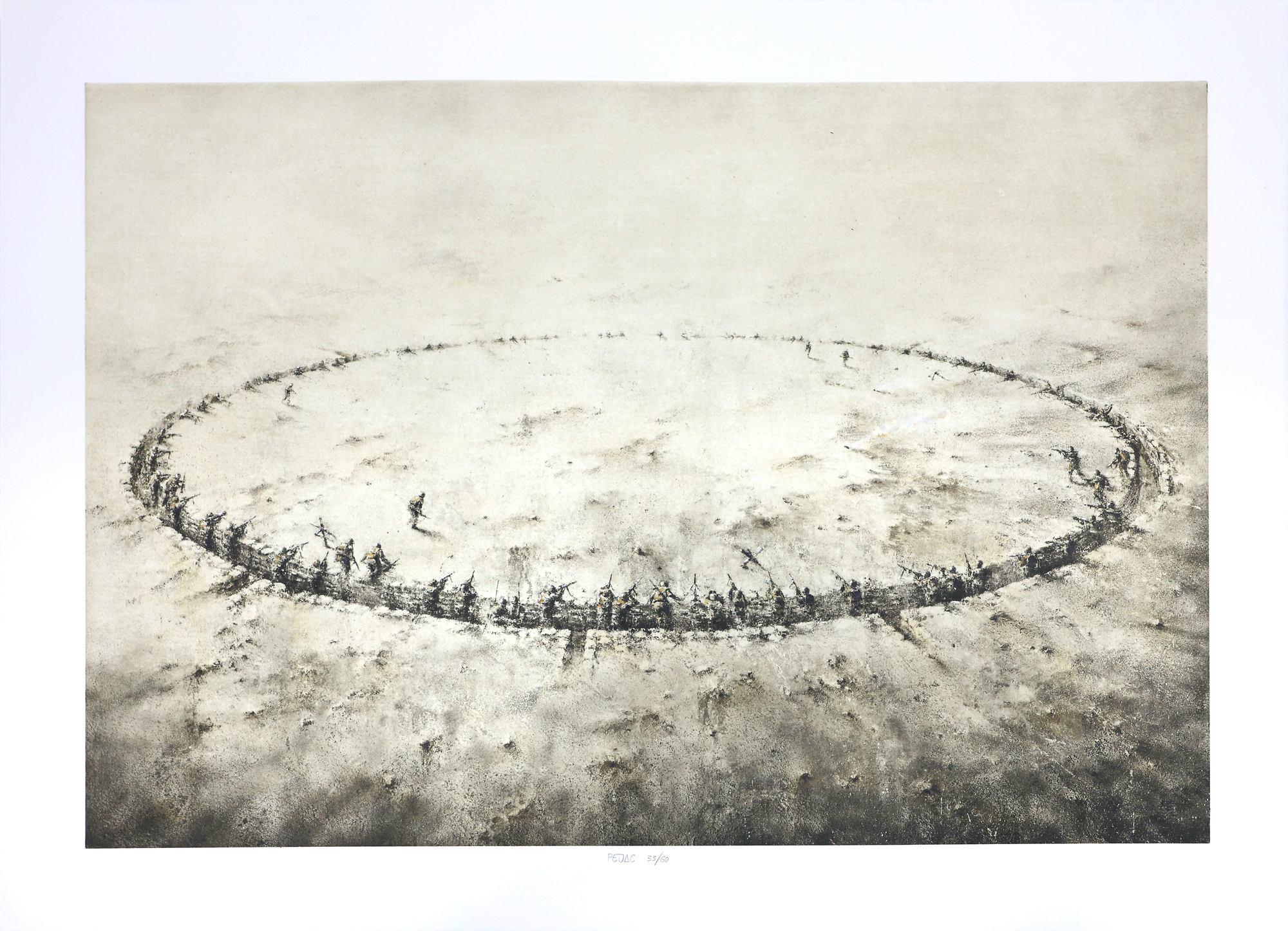 Artwork by Pejac, So Far, So Close, Made of Single-coloured hand-pulled photopolymer on hand-coloured monotype printed on Korean Kozo mulberry paper, mounted on Velin 'Arches cotton paper 300gsm with acrylic paint and pencil hand-finishing 