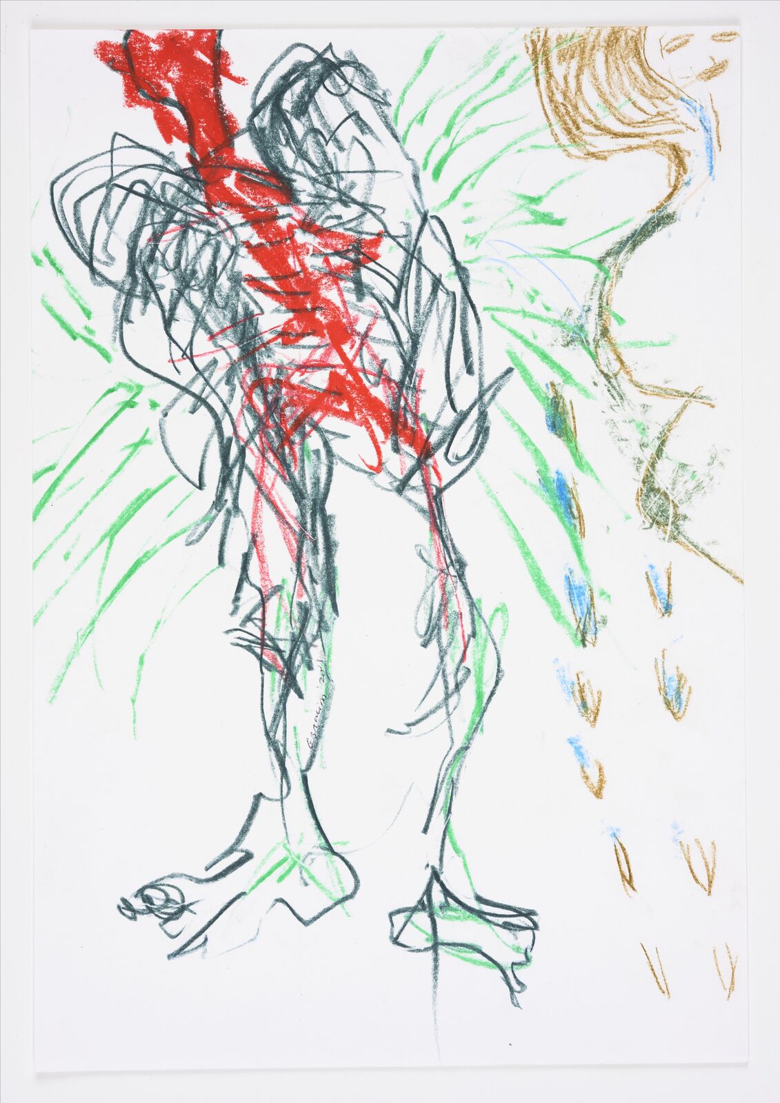 A drawing of a person standing in front of a white frame.