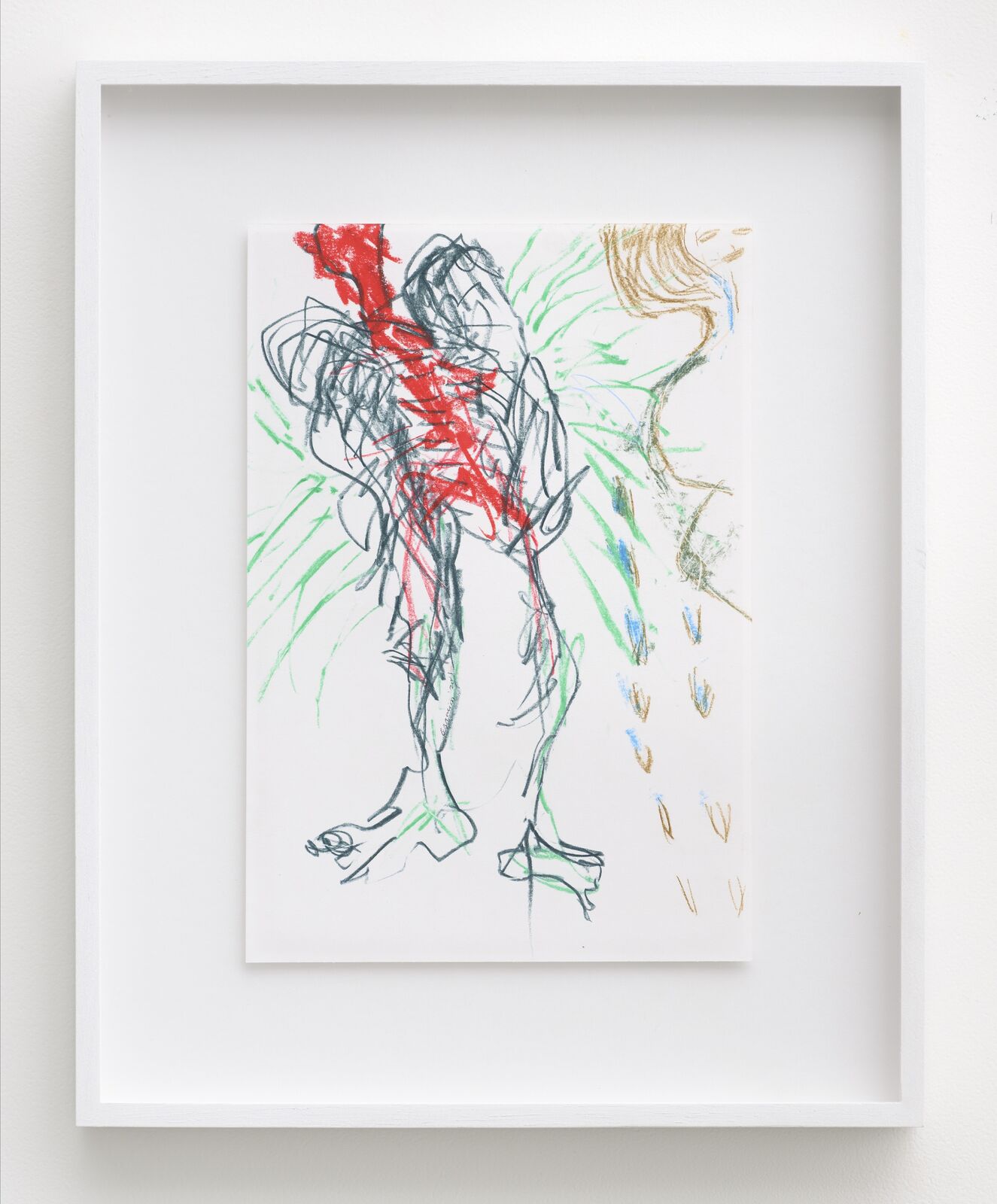 A drawing of a person standing in front of a white frame.
