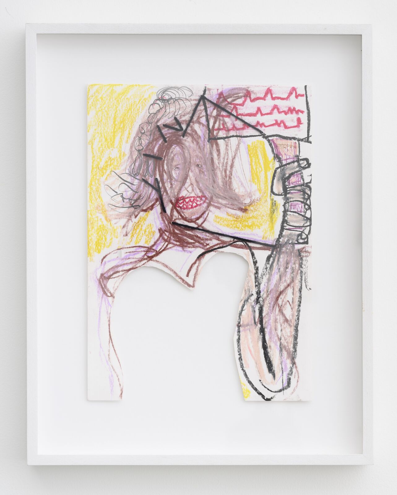 A drawing of a woman's face in a white frame.