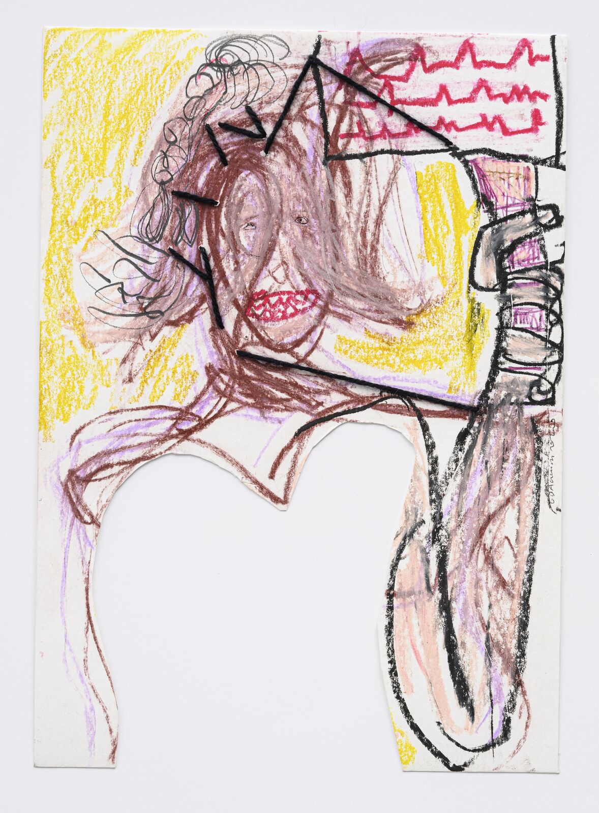 A drawing of a woman's face in a white frame.