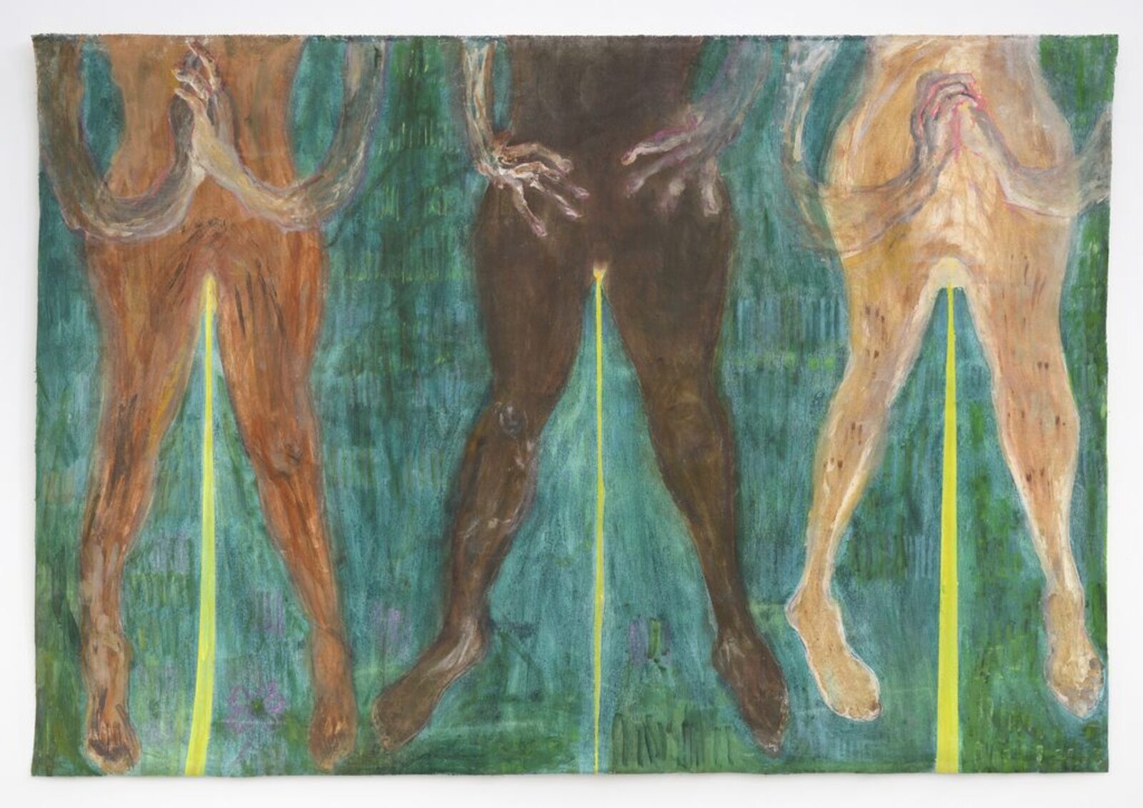A painting hanging on a wall in a room.
