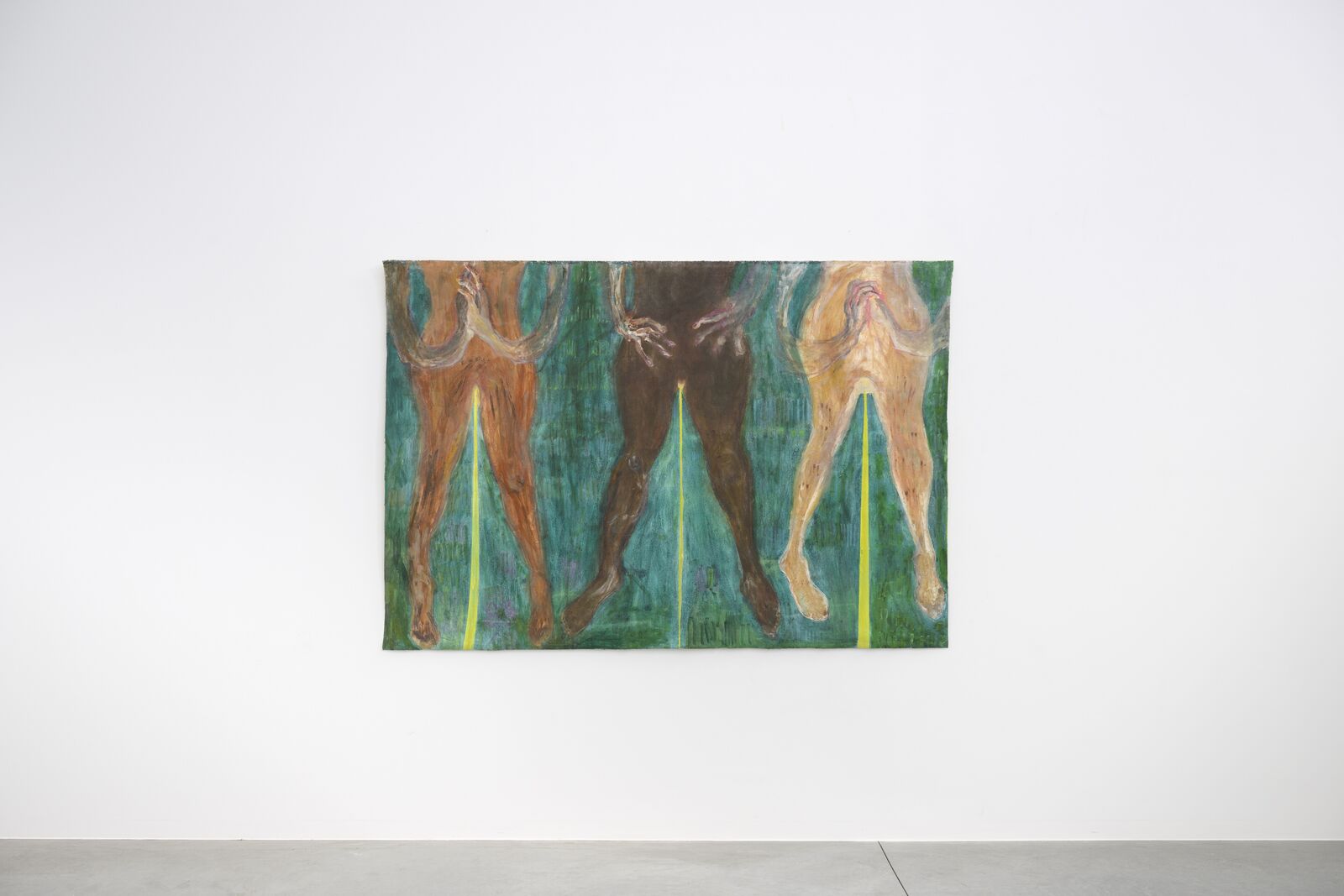 A painting hanging on a wall in a room.